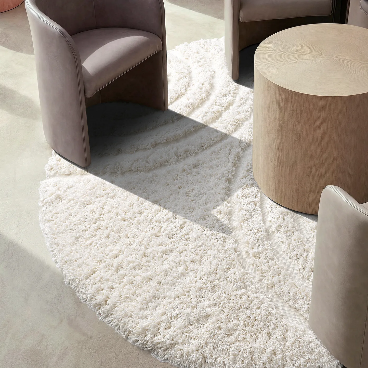 Kulatý koberec - Lindos Natural Cotton Shaggy (bílý)