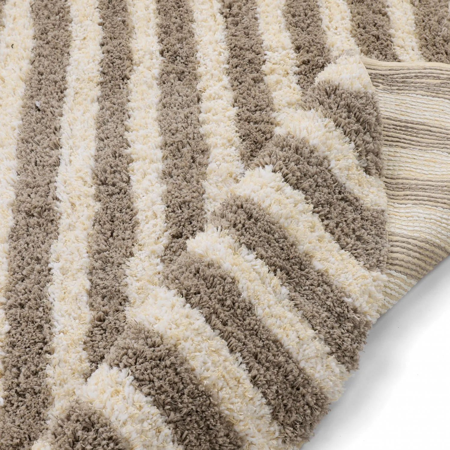 Kulatý koberec - Thira Stripe Cotton Shaggy (krémová/taupe)