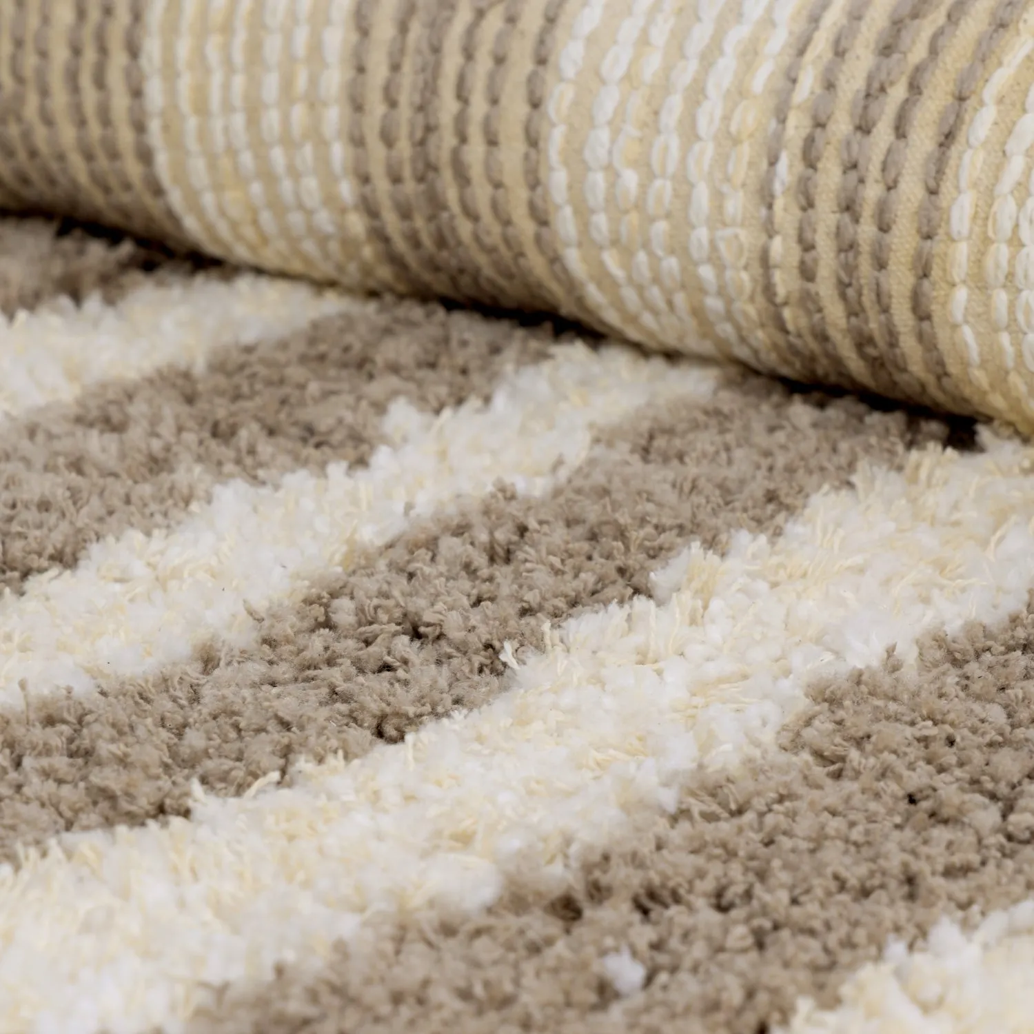 Kulatý koberec - Thira Stripe Cotton Shaggy (krémová/taupe)