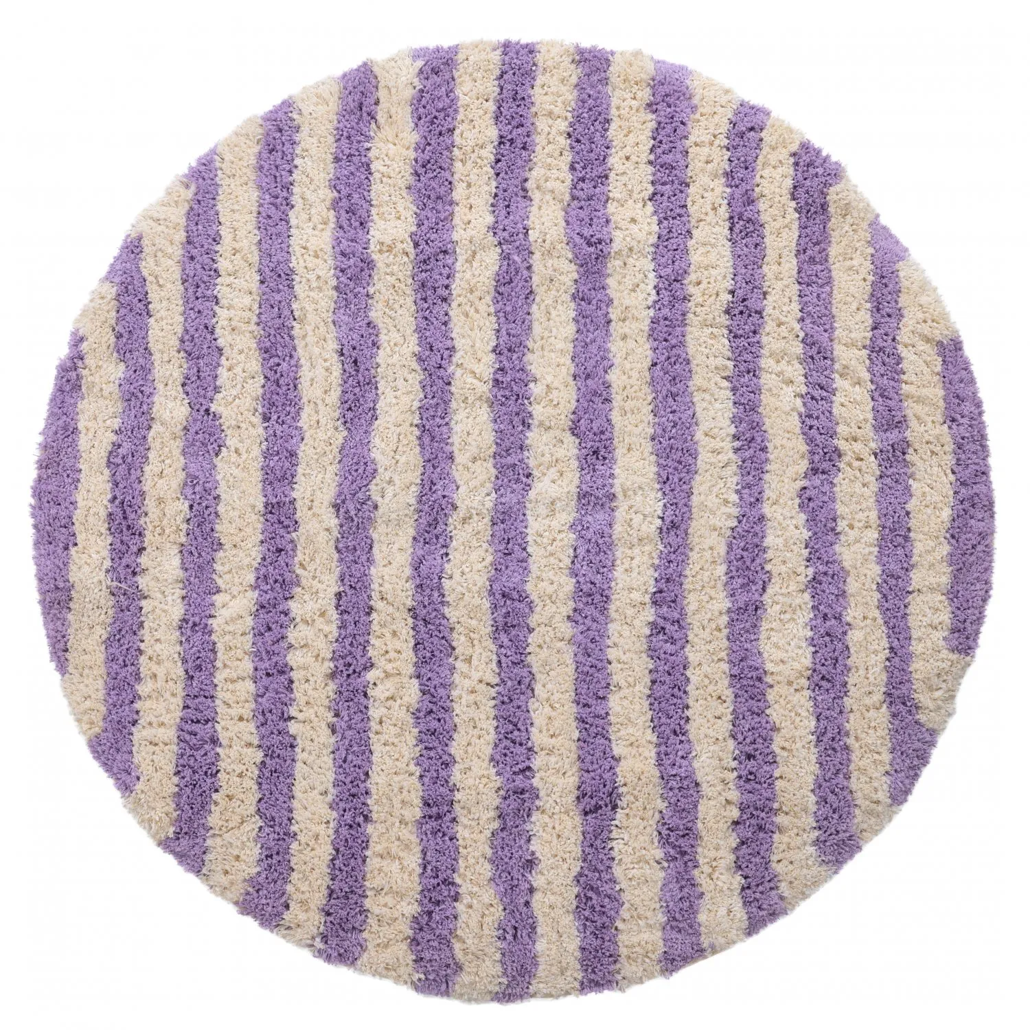 Kulatý koberec - Thira Stripe Cotton Shaggy (krém/světle fialová)