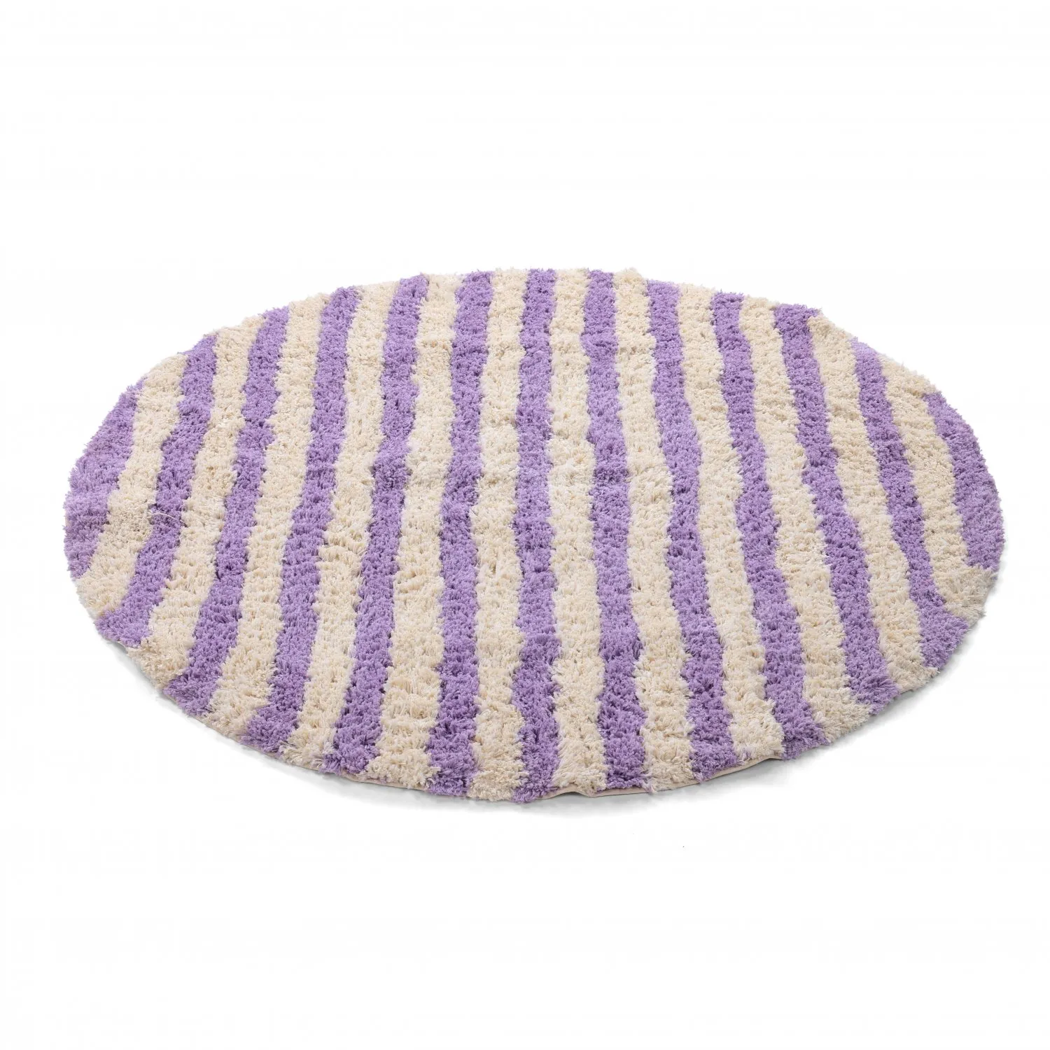 Kulatý koberec - Thira Stripe Cotton Shaggy (krém/světle fialová)