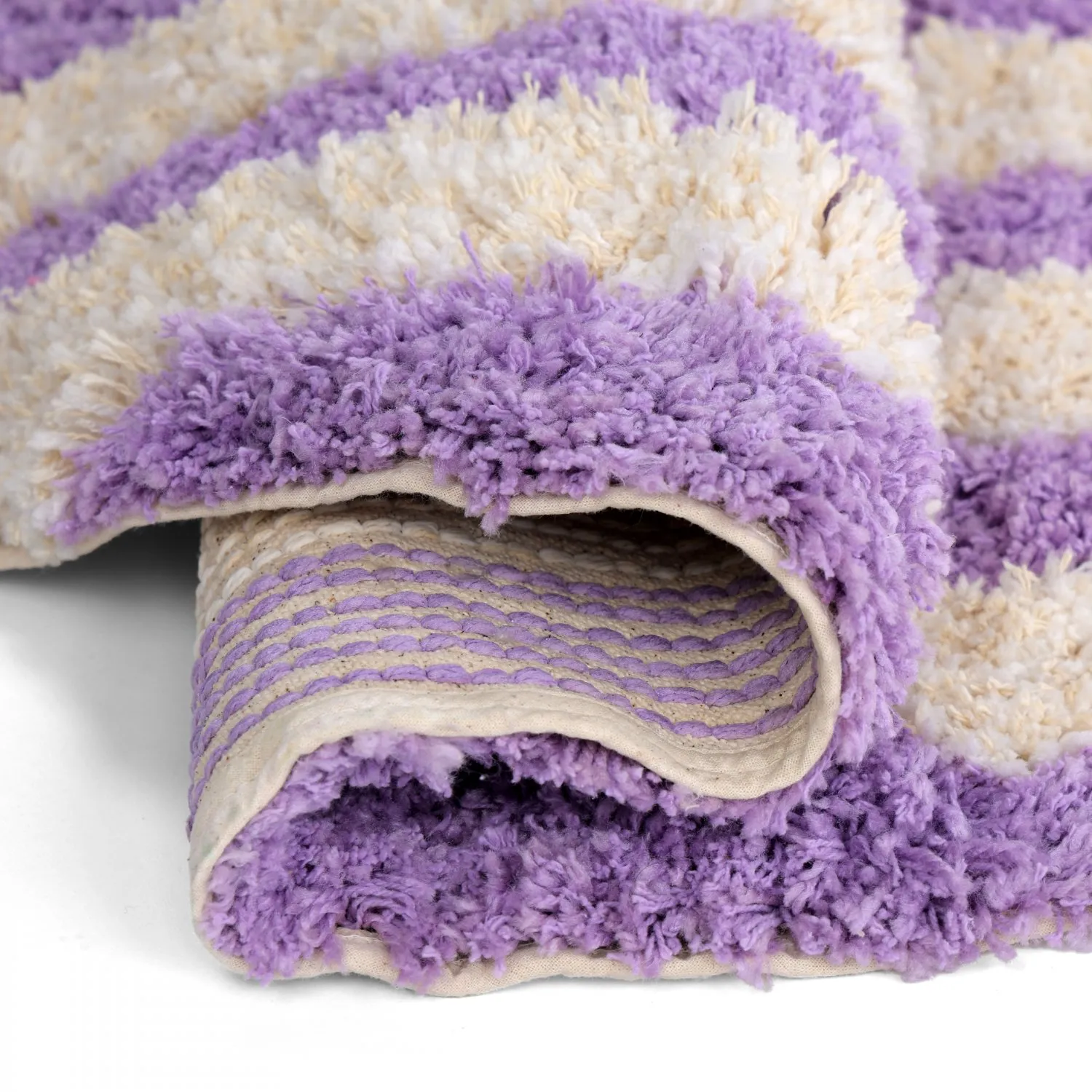 Kulatý koberec - Thira Stripe Cotton Shaggy (krém/světle fialová)