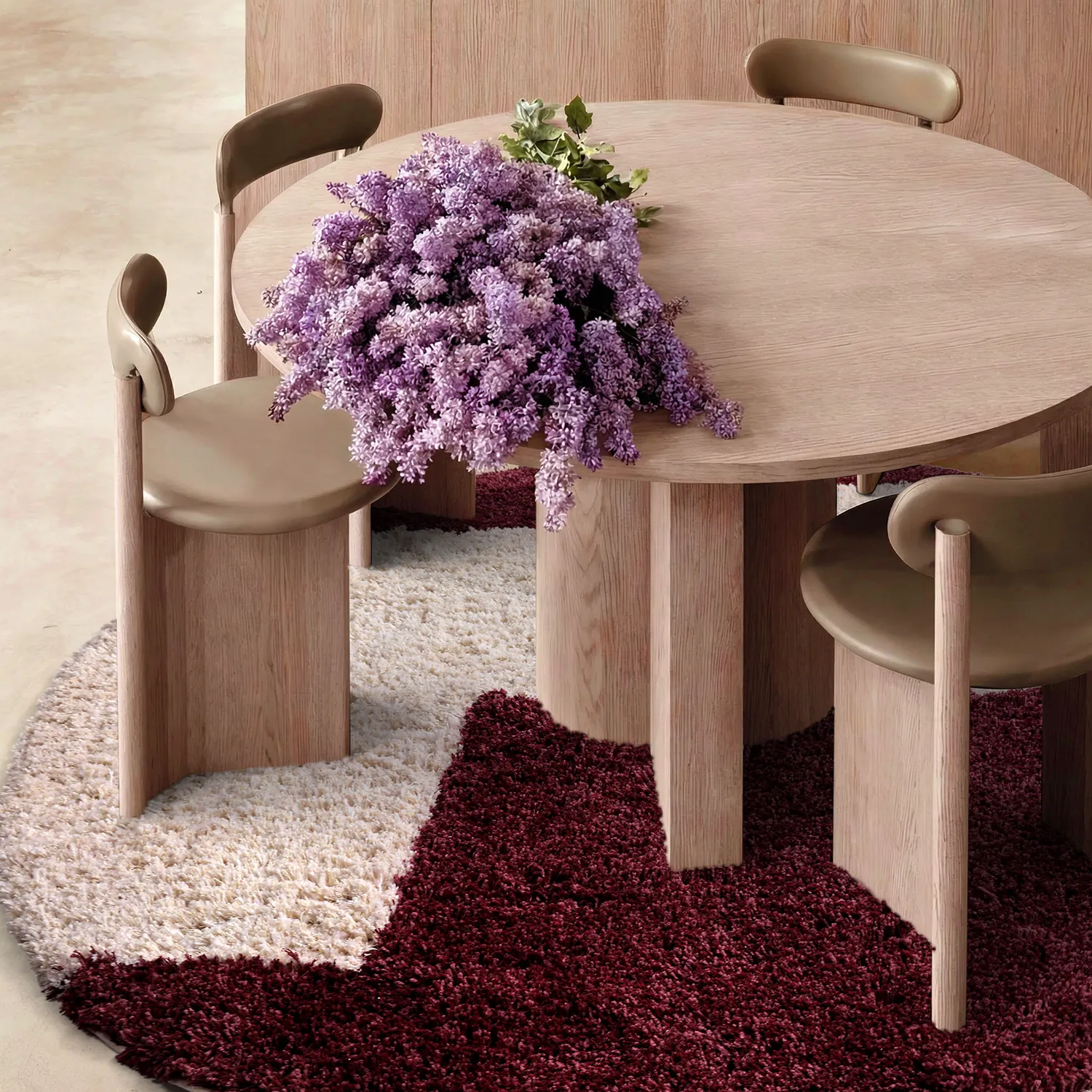 Kulatý koberec - Begur Natural Cotton Shaggy (lomená bílá/vínová)