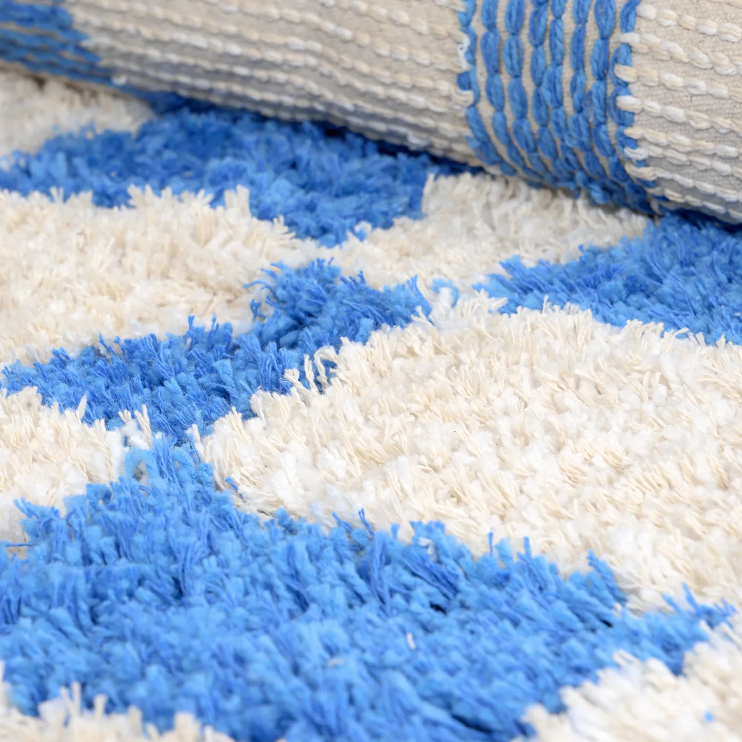 Kulatý koberec - Atrani Natural Cotton Shaggy (modrý)