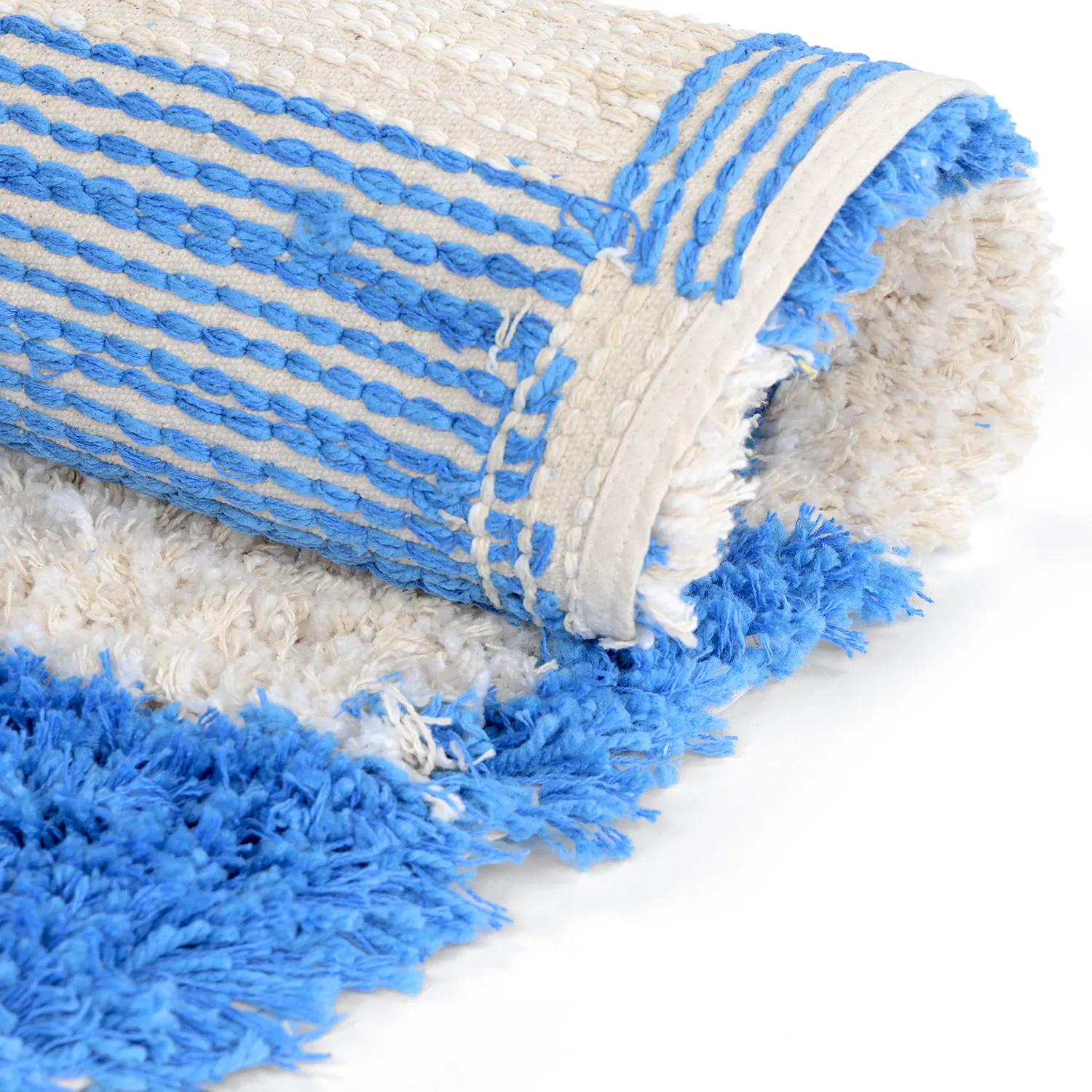 Kulatý koberec - Atrani Natural Cotton Shaggy (modrý)