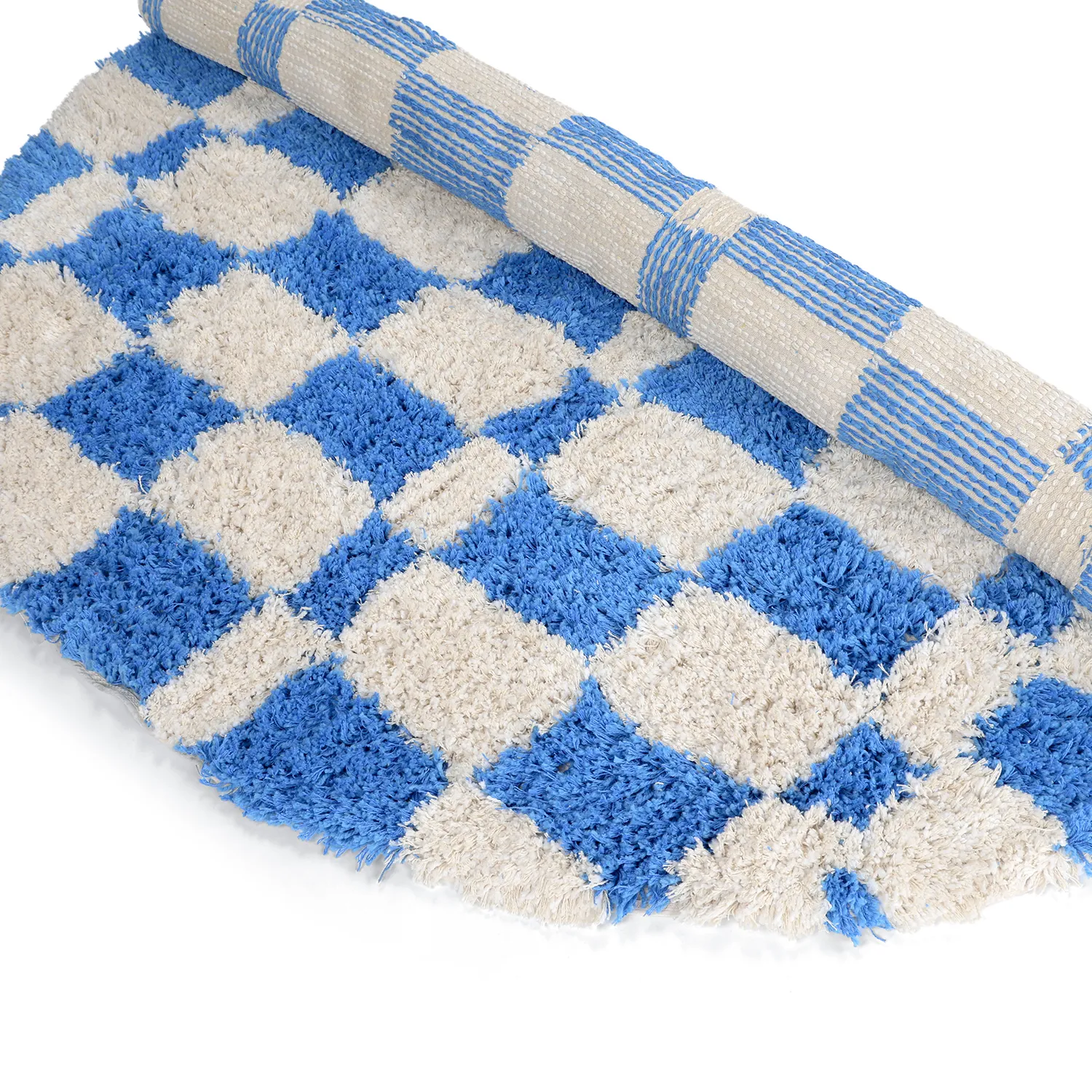 Kulatý koberec - Atrani Natural Cotton Shaggy (modrý)