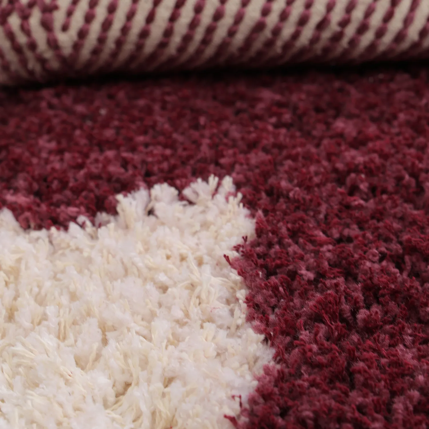 Kulatý koberec - Begur Natural Cotton Shaggy (lomená bílá/vínová)