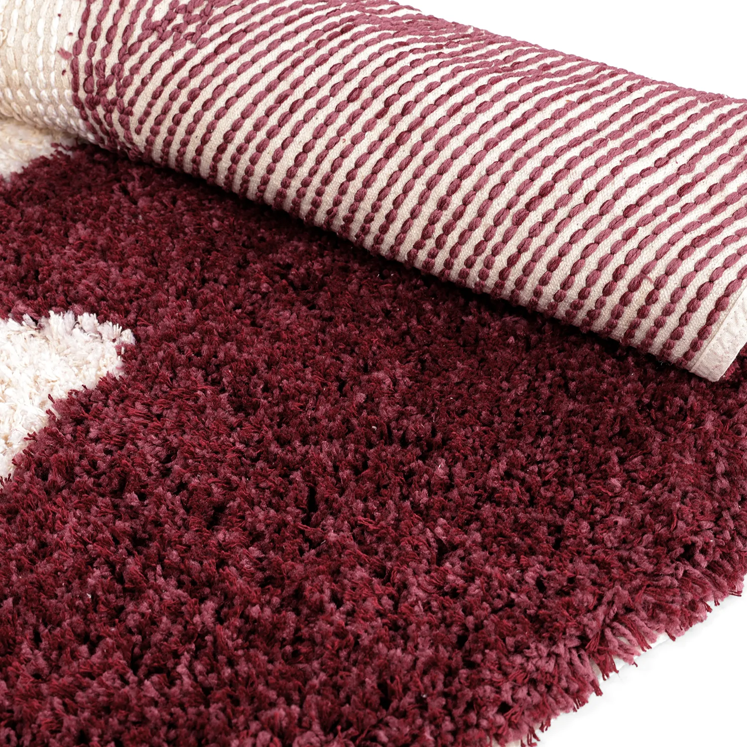 Kulatý koberec - Begur Natural Cotton Shaggy (lomená bílá/vínová)