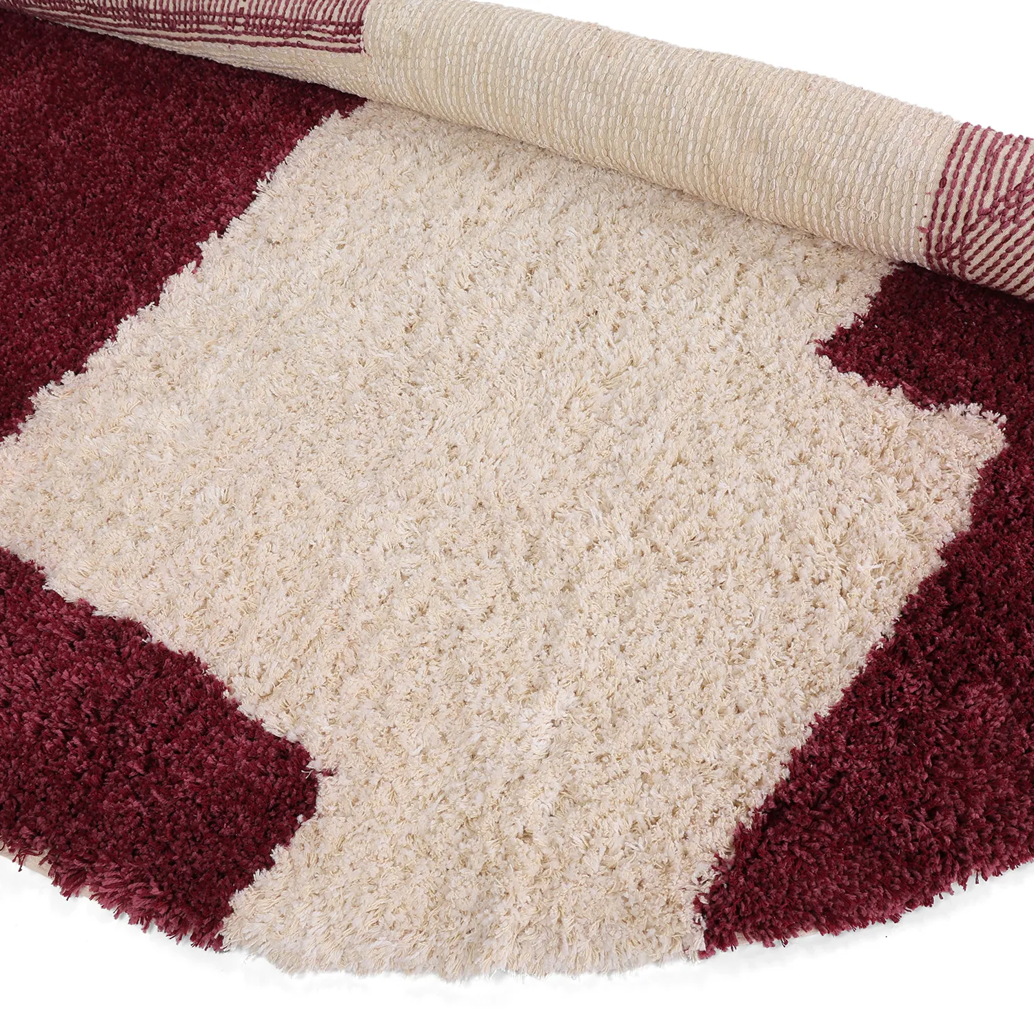 Kulatý koberec - Begur Natural Cotton Shaggy (lomená bílá/vínová)