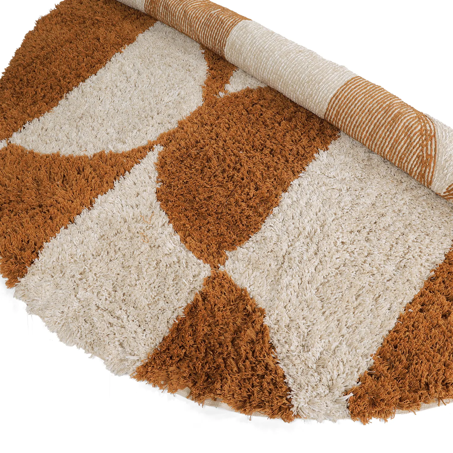 Kulatý koberec - Kalymnos Natural Cotton Shaggy (lomená bílá/okrová)