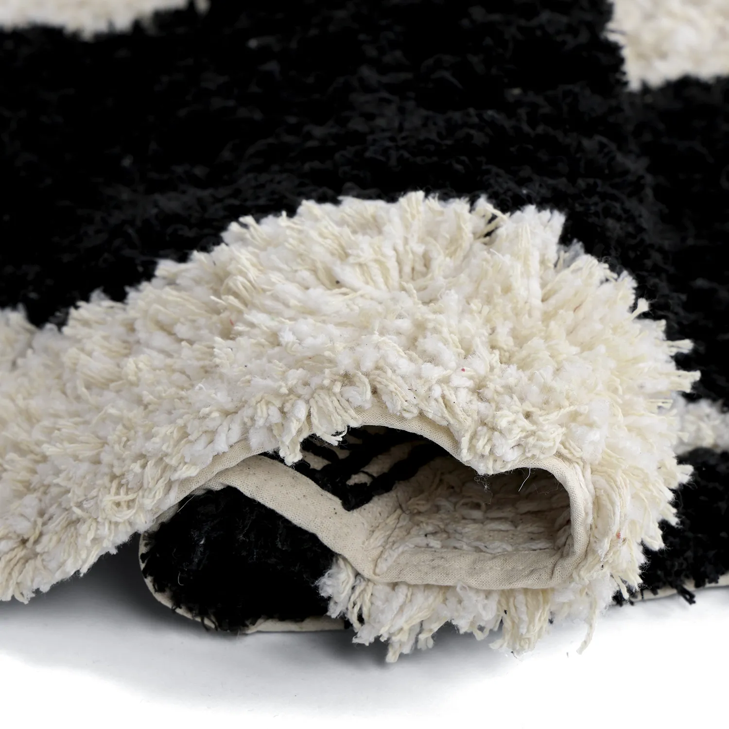 Kulatý koberec - Marvao Natural Cotton Shaggy (lomená bílá/černá)