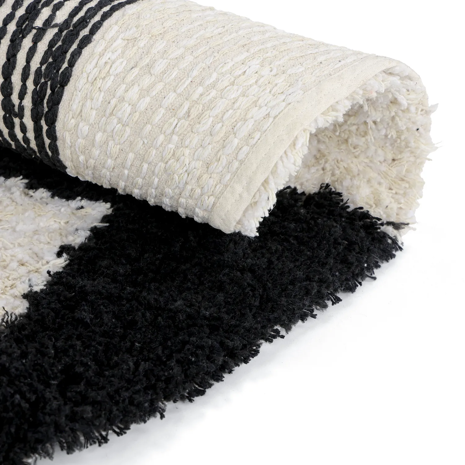 Kulatý koberec - Marvao Natural Cotton Shaggy (lomená bílá/černá)