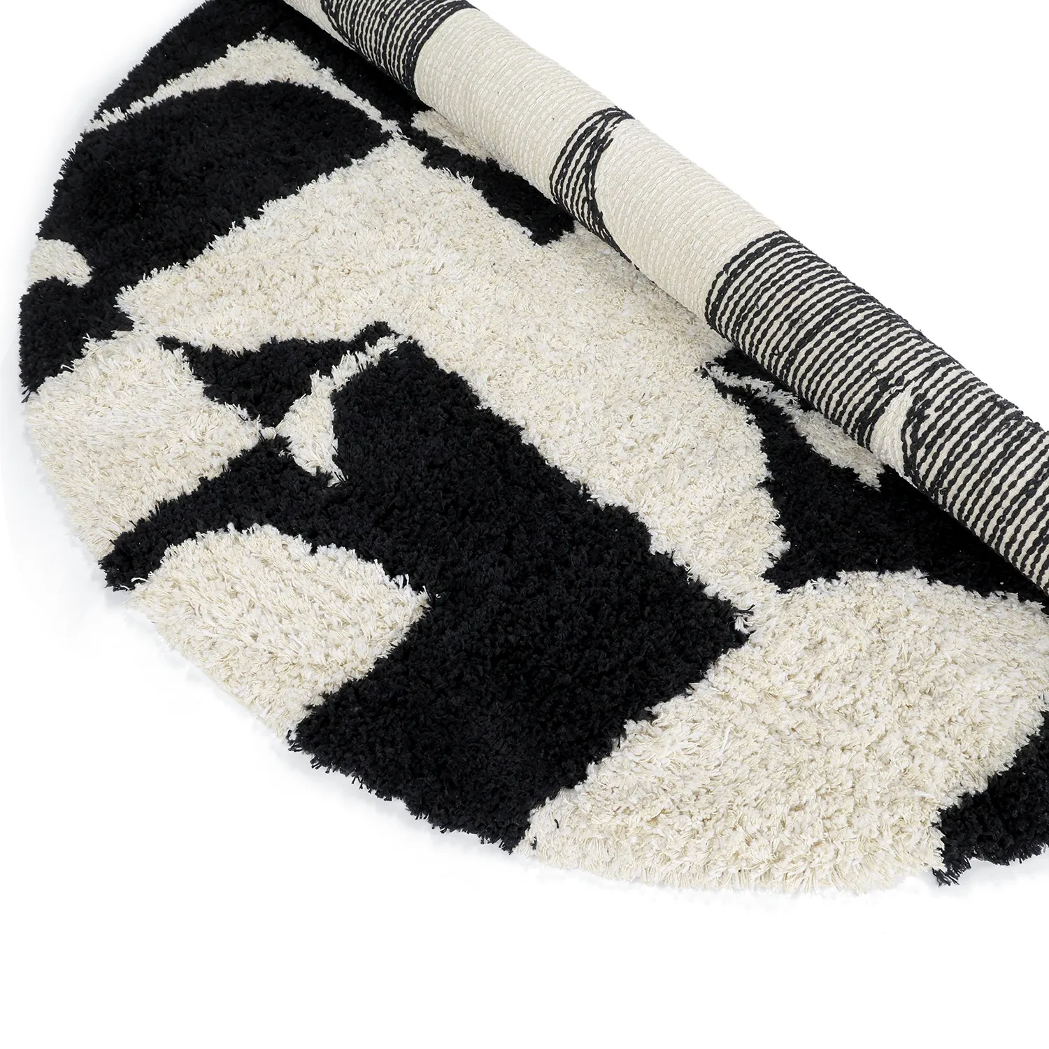 Kulatý koberec - Marvao Natural Cotton Shaggy (lomená bílá/černá)