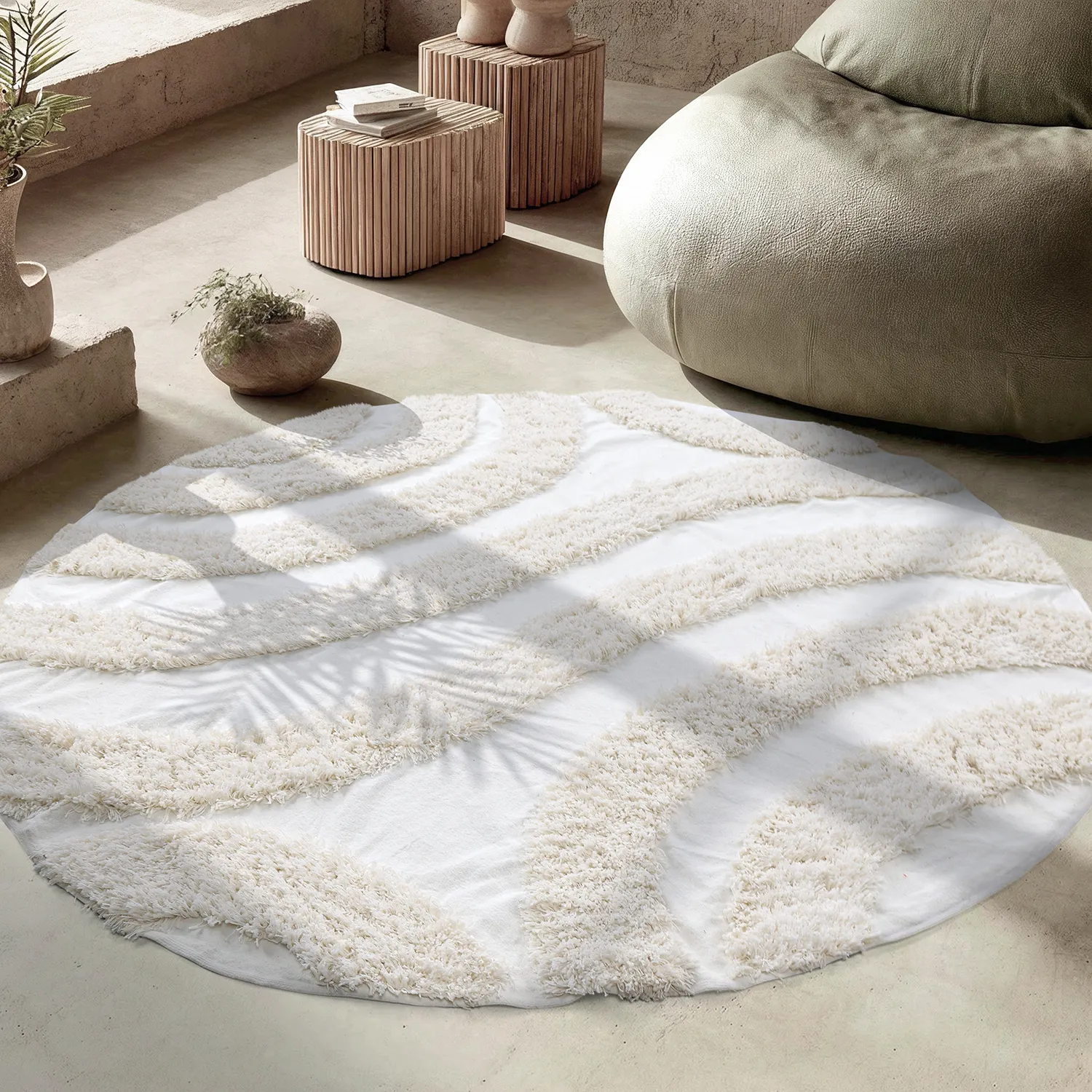 Kulatý koberec - Sivota Natural Cotton Shaggy (špinavě bílá)