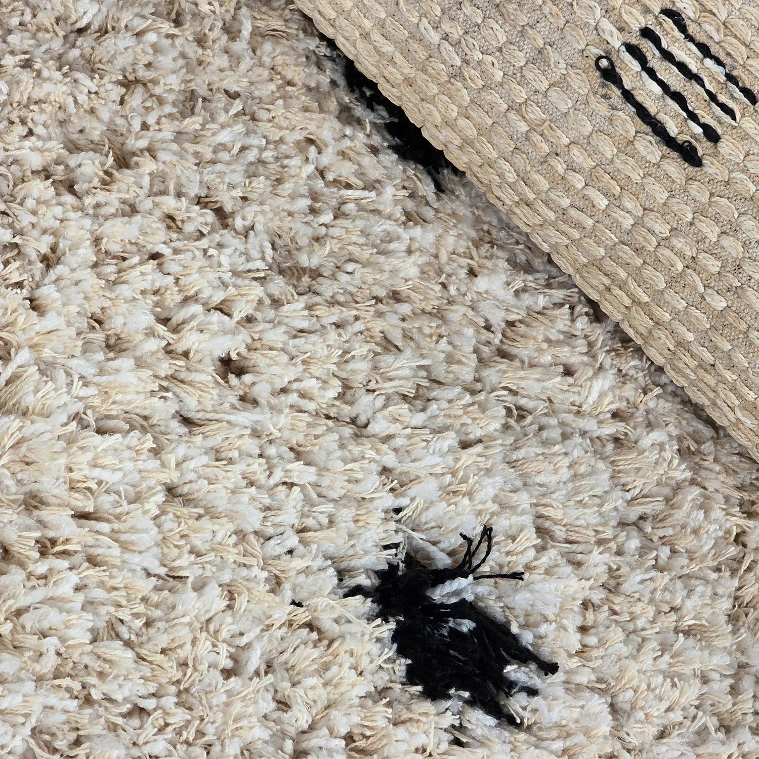 Kulatý koberec - Soria Natural Cotton Shaggy (lomená bílá/černá)