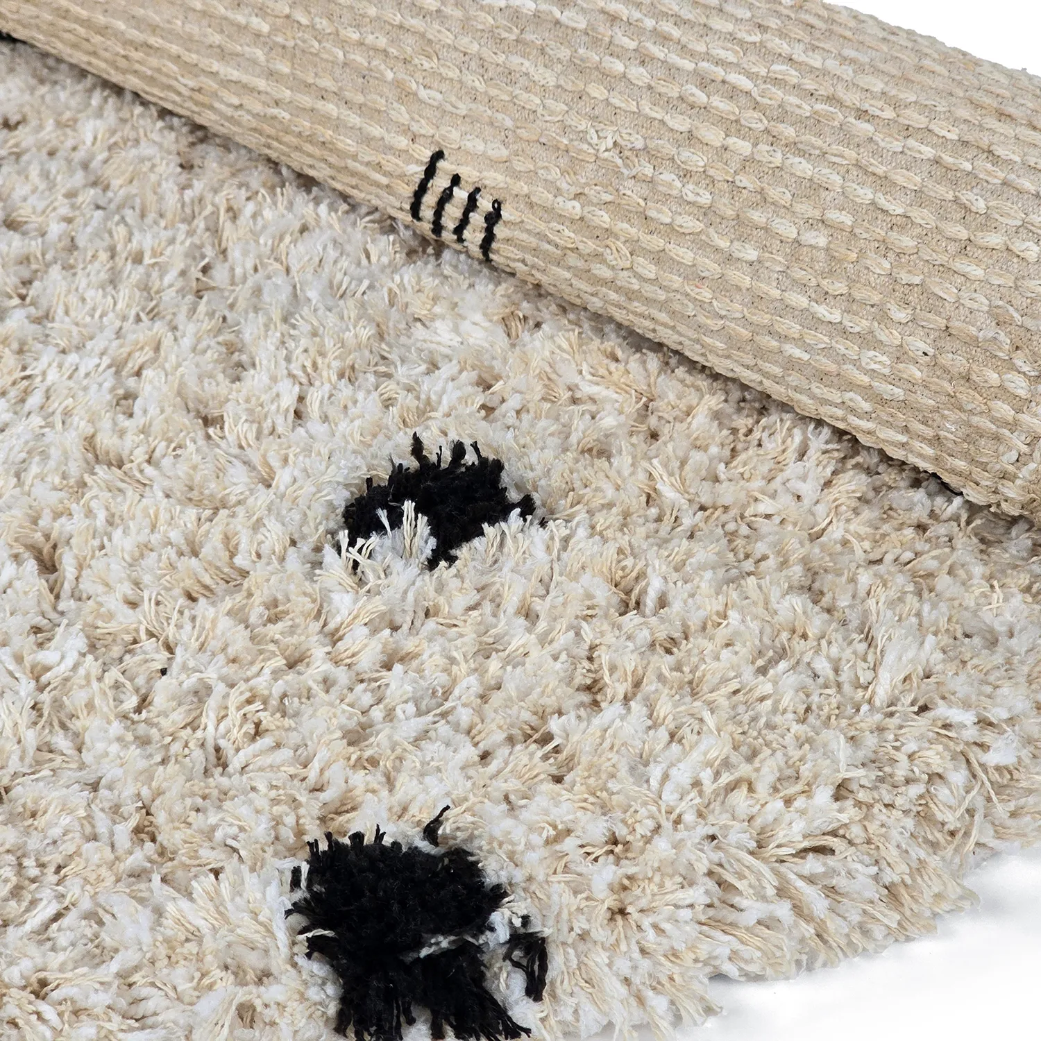 Kulatý koberec - Soria Natural Cotton Shaggy (lomená bílá/černá)