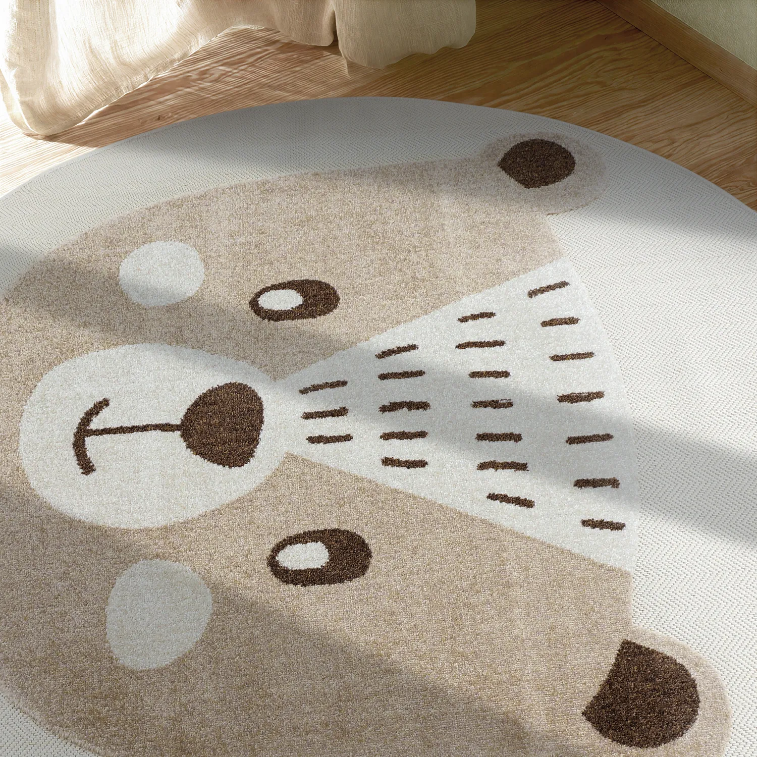 Kulatý dětský koberec - Kind Bear (krém)