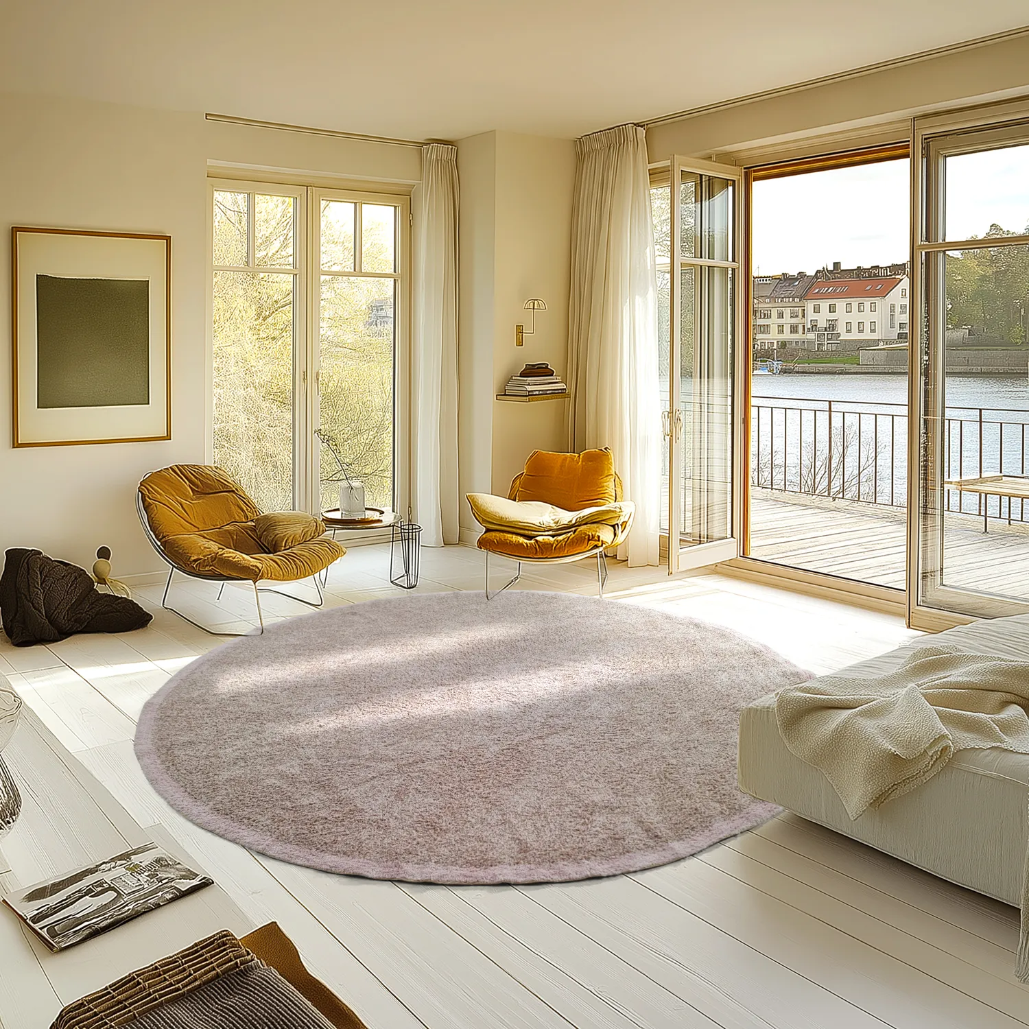 Kulatý koberec - Celina Natural Cotton Shaggy (taupe/levandule)