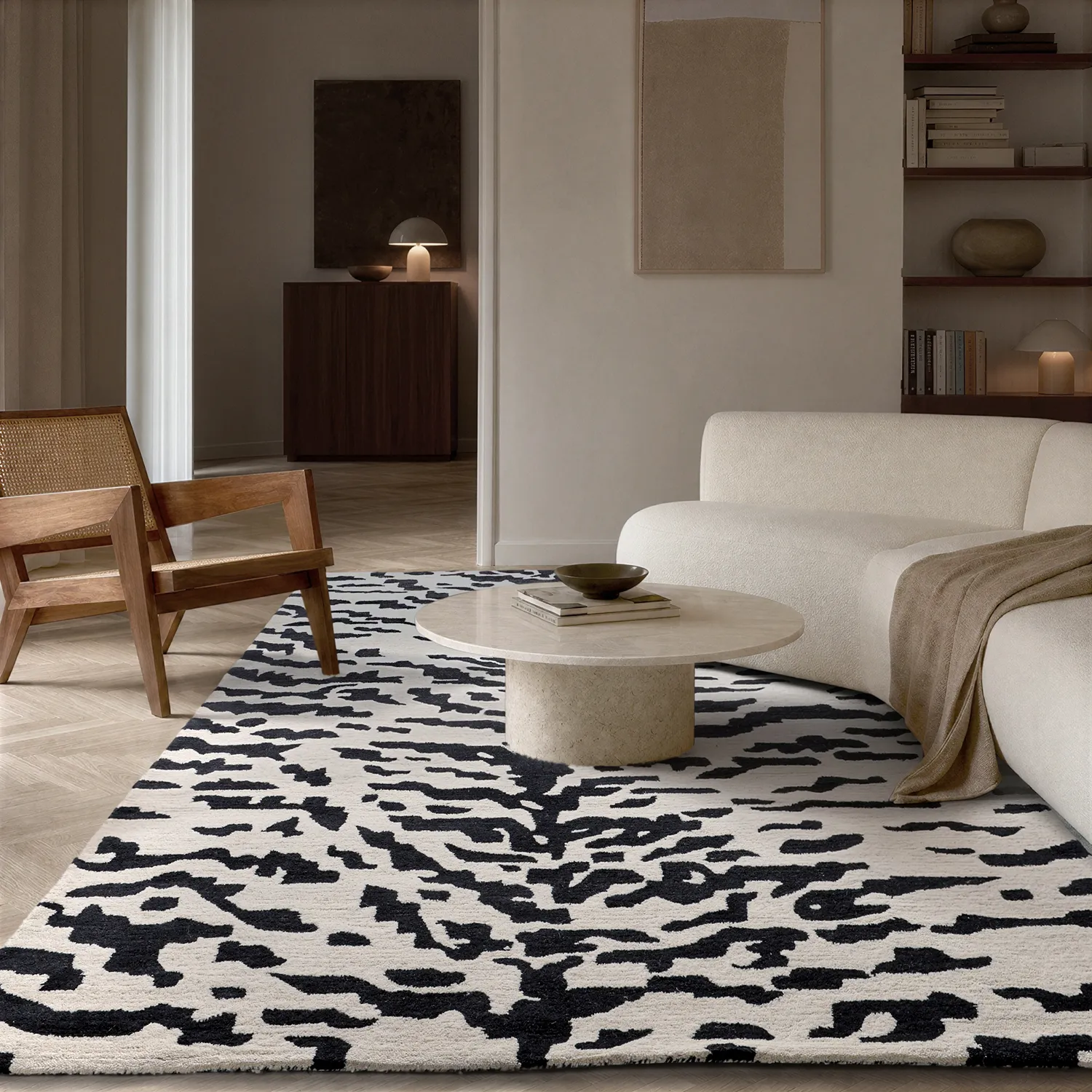 Shaggy koberce - Zebra Tufted Wool Premium (bílá/černá)