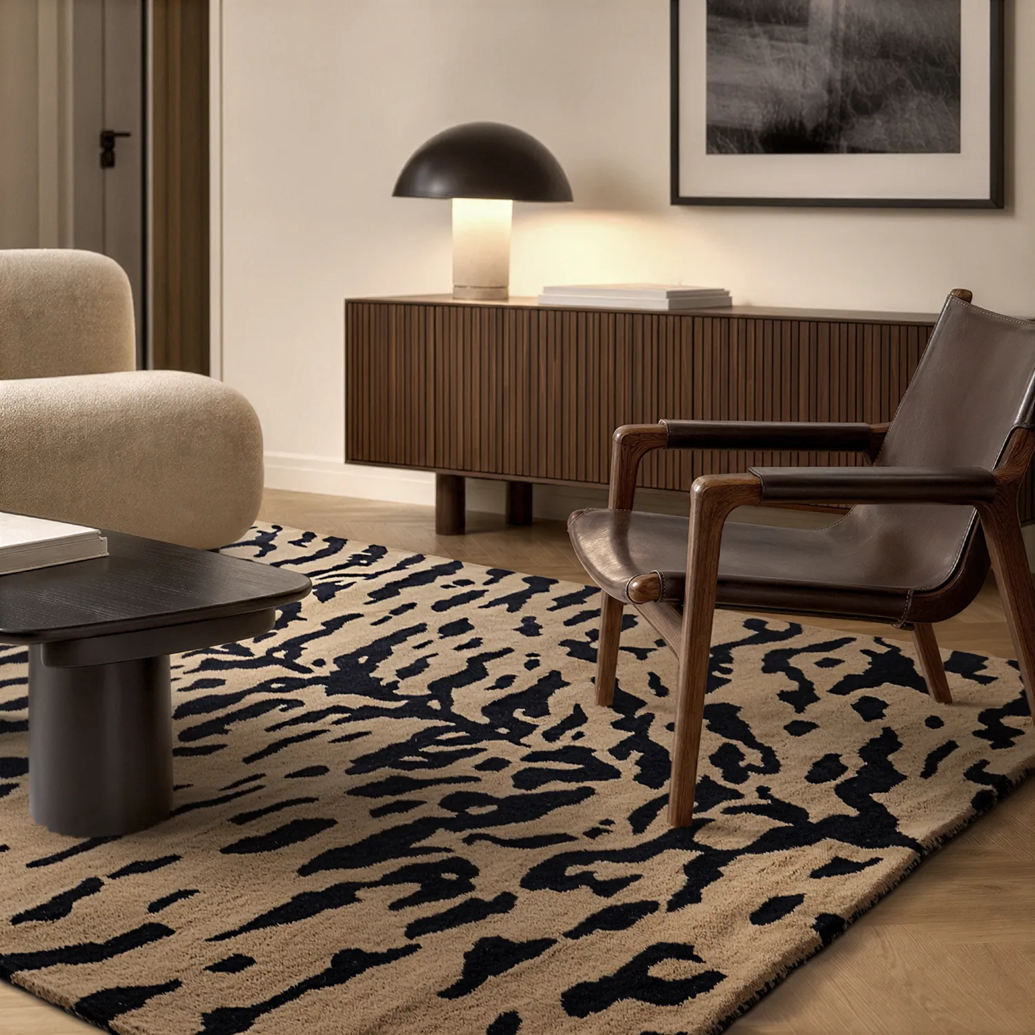 Shaggy koberce - Zebra Tufted Wool Premium (béžová/černá)
