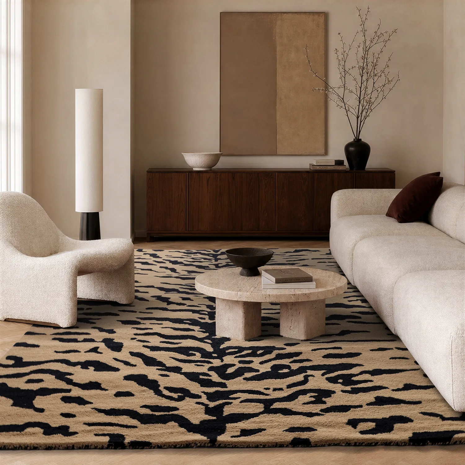 Shaggy koberce - Zebra Tufted Wool Premium (béžová/černá)