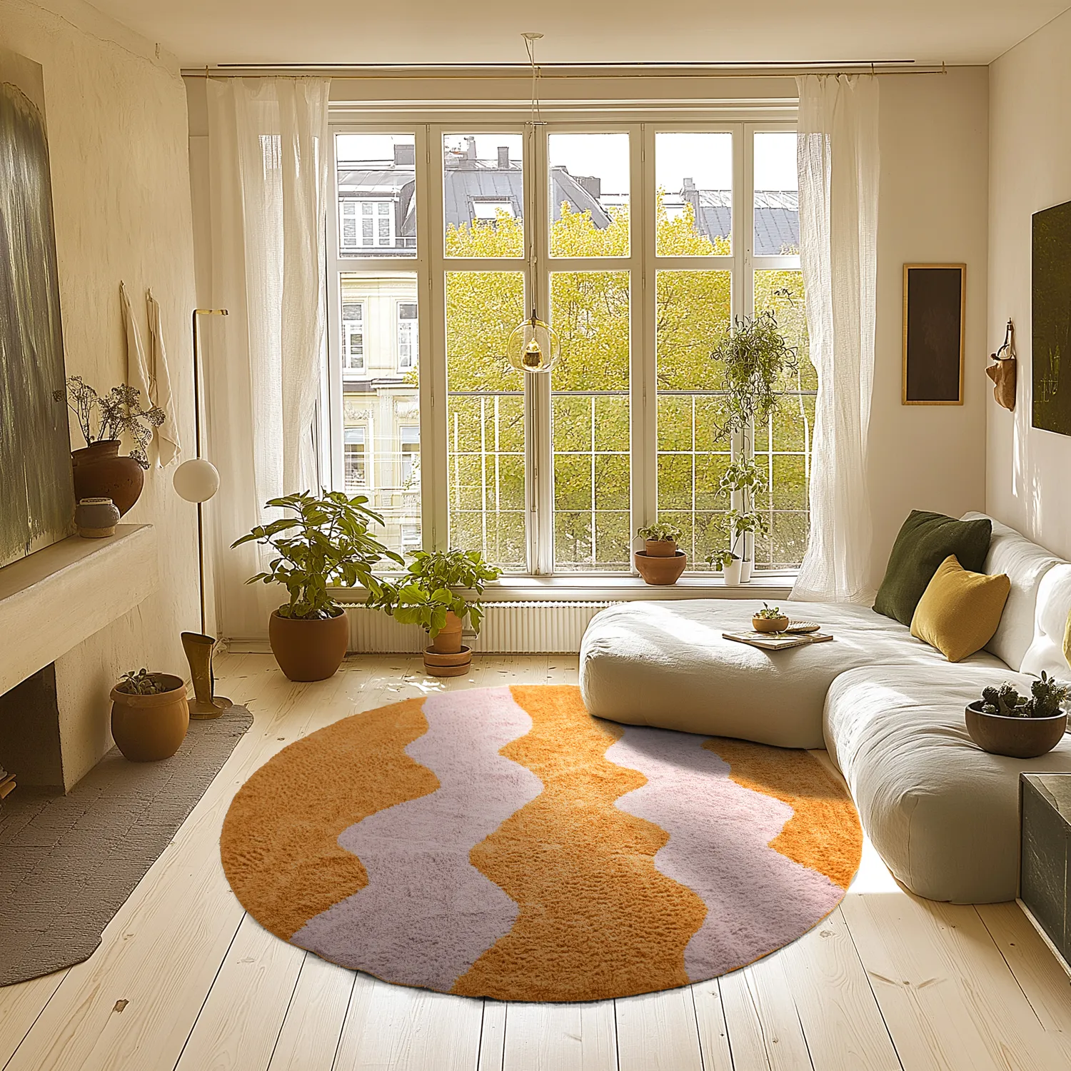 Kulatý koberec - Amira Natural Cotton Shaggy (oranžová/růžová)