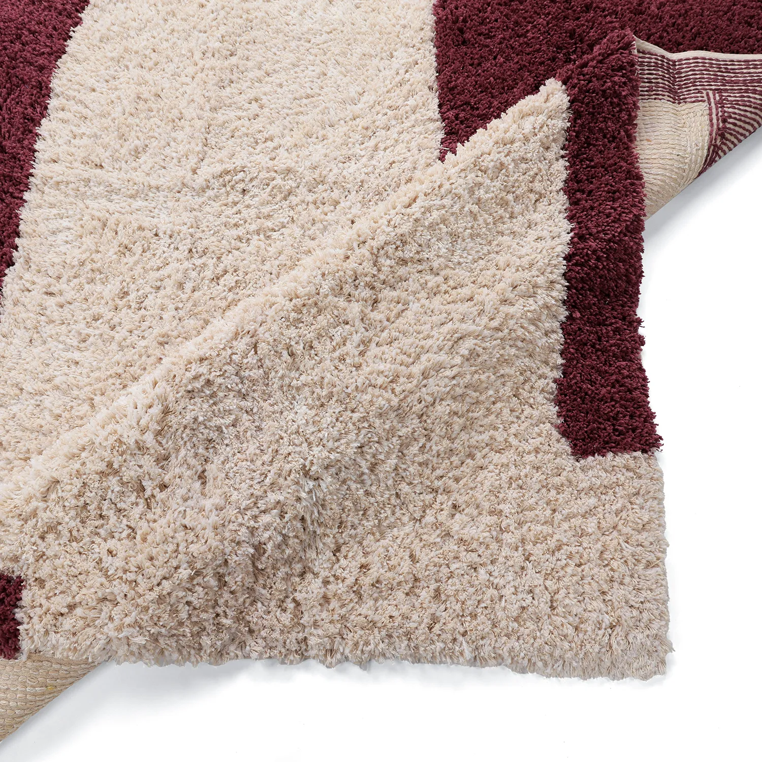 Shaggy koberce - Begur Natural Cotton Shaggy (lomená bílá/vínová)