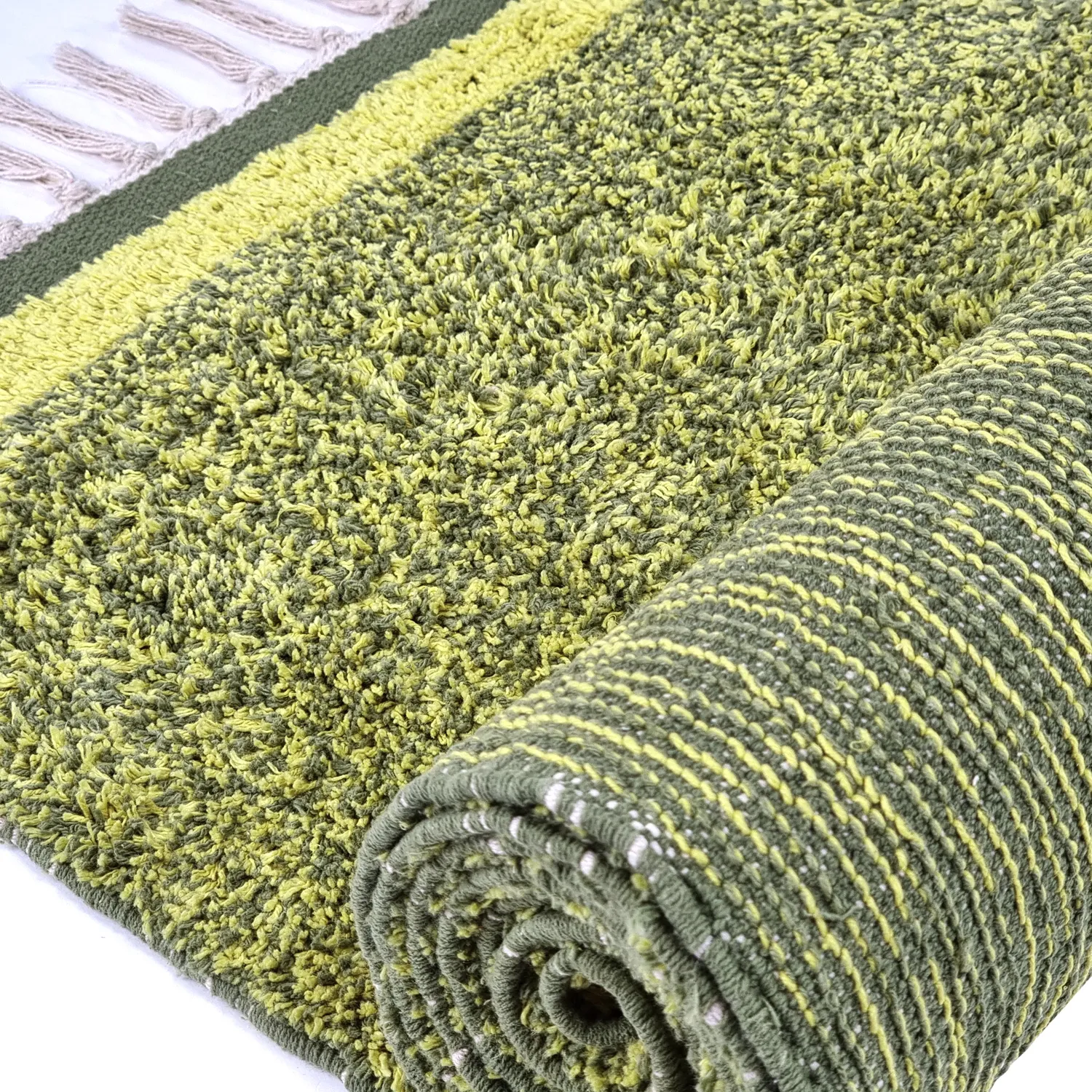 Shaggy koberce - Celina Natural Cotton Shaggy (zelená/žlutá)