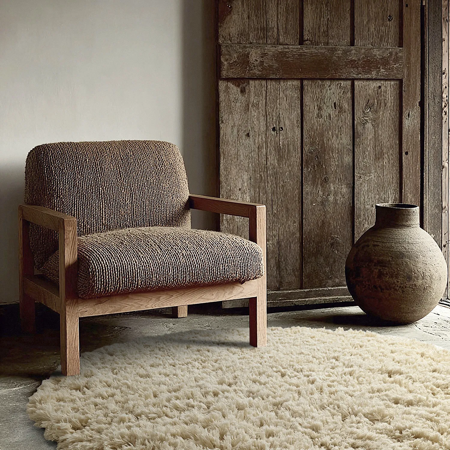 Kulatý koberec - Fassale Hand Woven Wool Shaggy (krém)