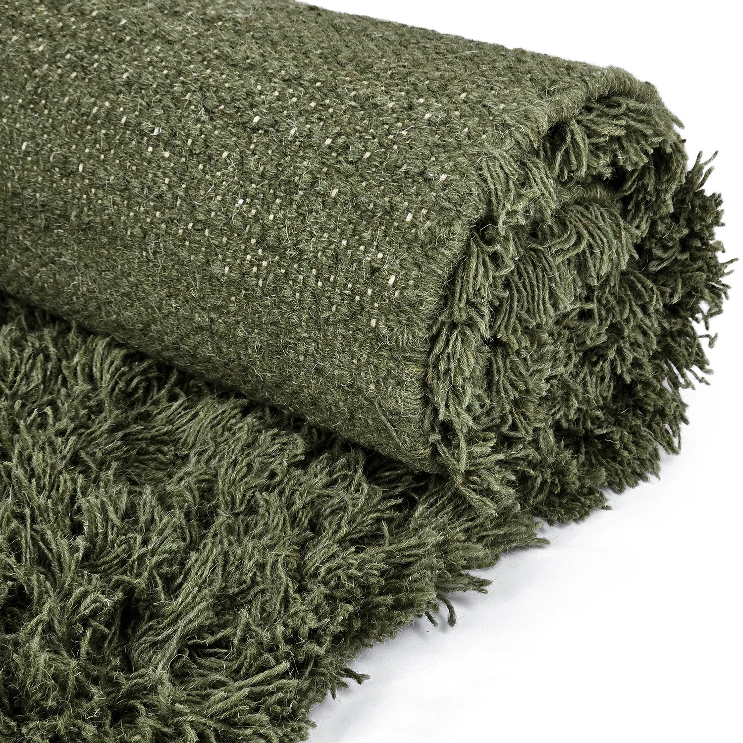 Shaggy koberce - Fassale Hand Woven Wool Shaggy (mechová zelená)