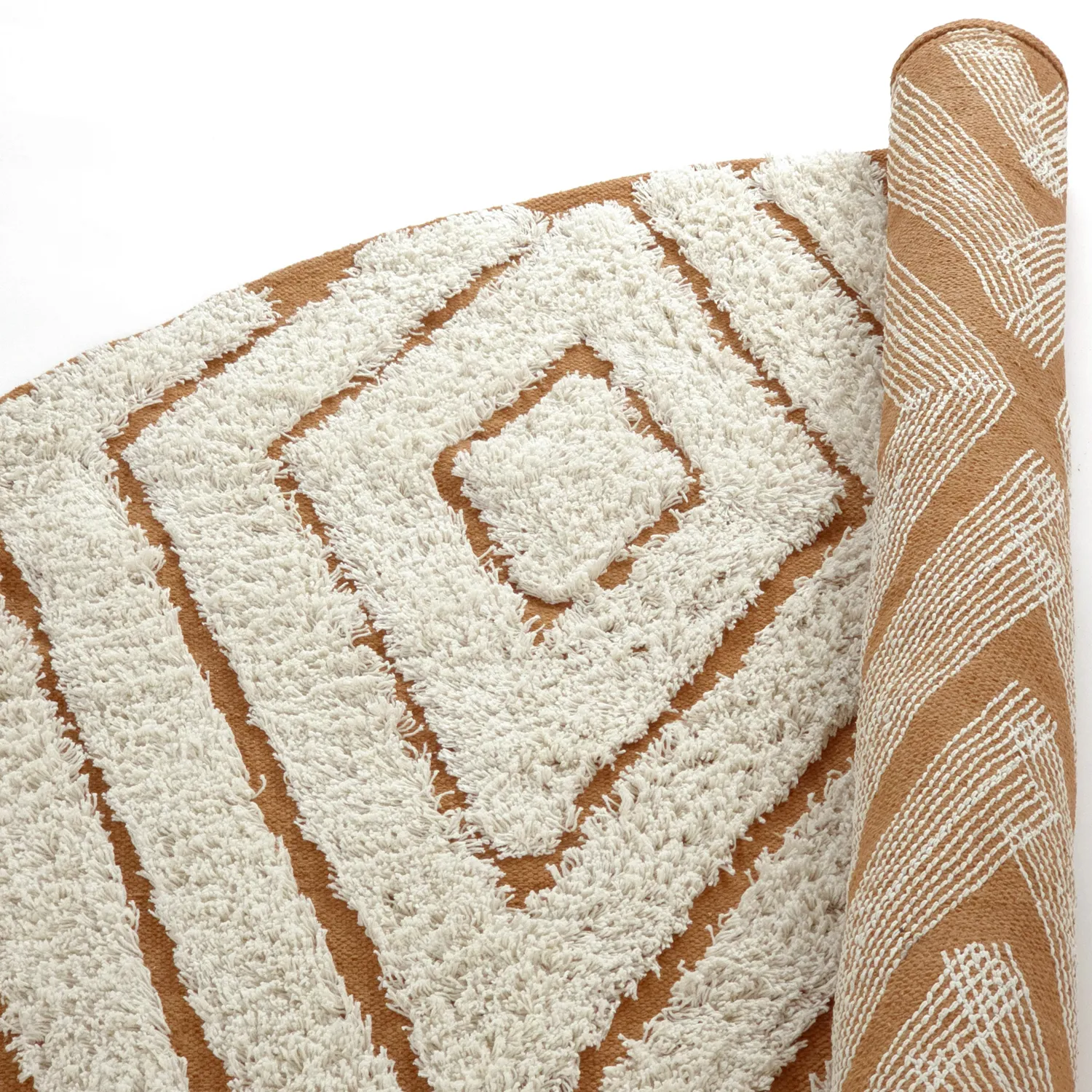 Kulatý koberec - Holwell Natural Cotton Shaggy (šedobílá/hnědá)