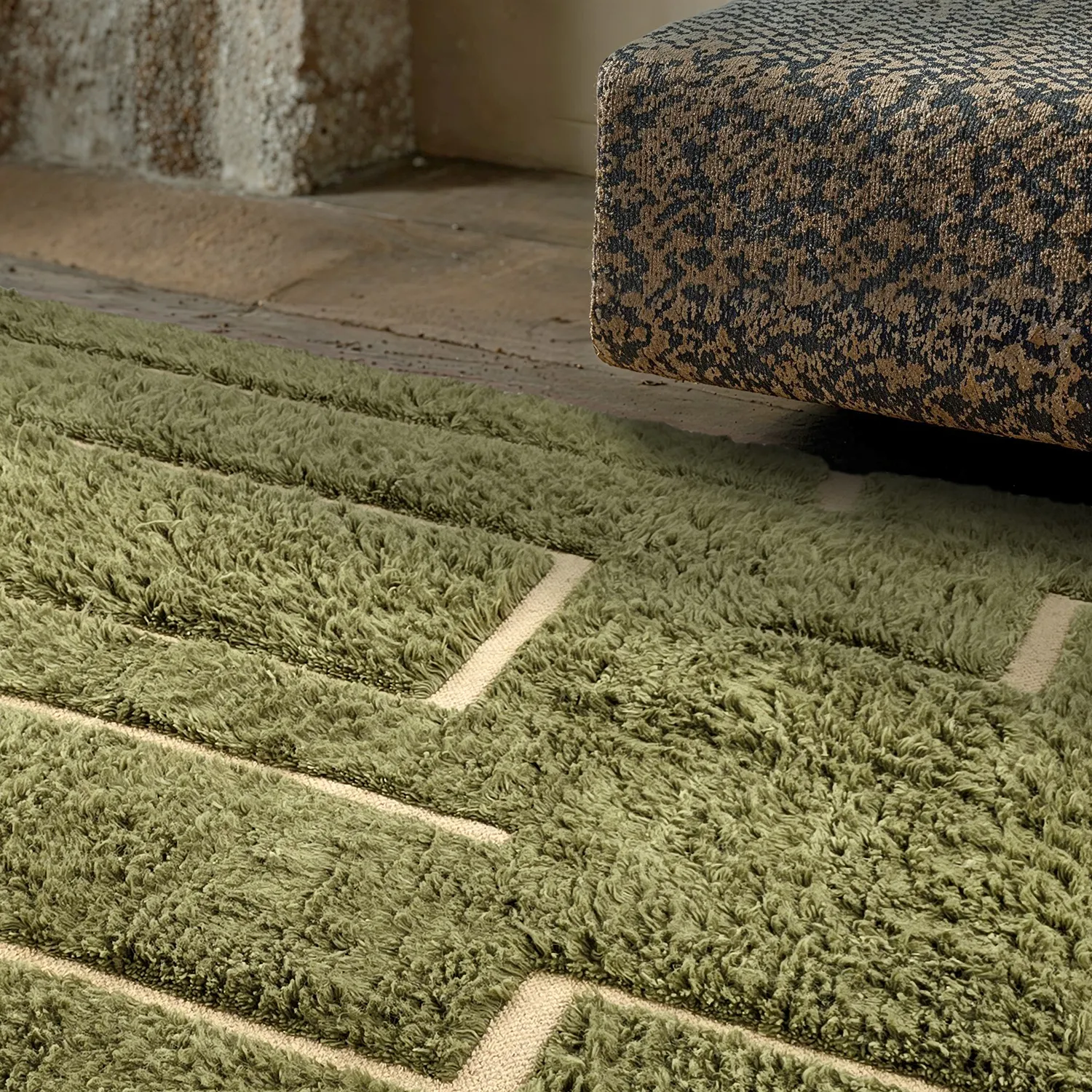 Shaggy koberce - Kiberg Hand Woven Wool Shaggy (zelený)