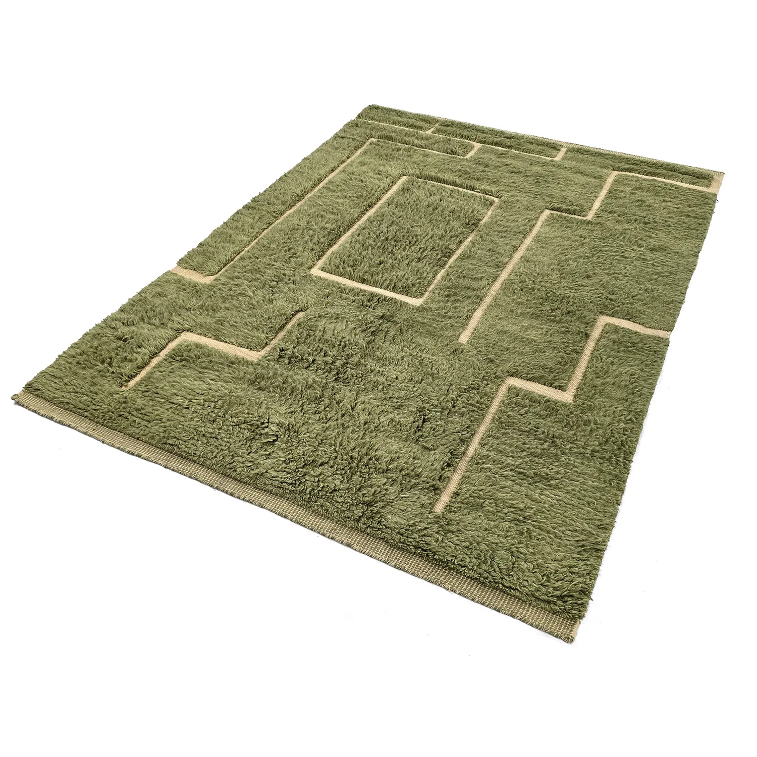 Shaggy koberce - Kiberg Hand Woven Wool Shaggy (zelený)
