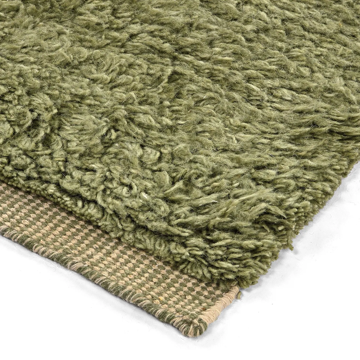 Shaggy koberce - Kiberg Hand Woven Wool Shaggy (zelený)