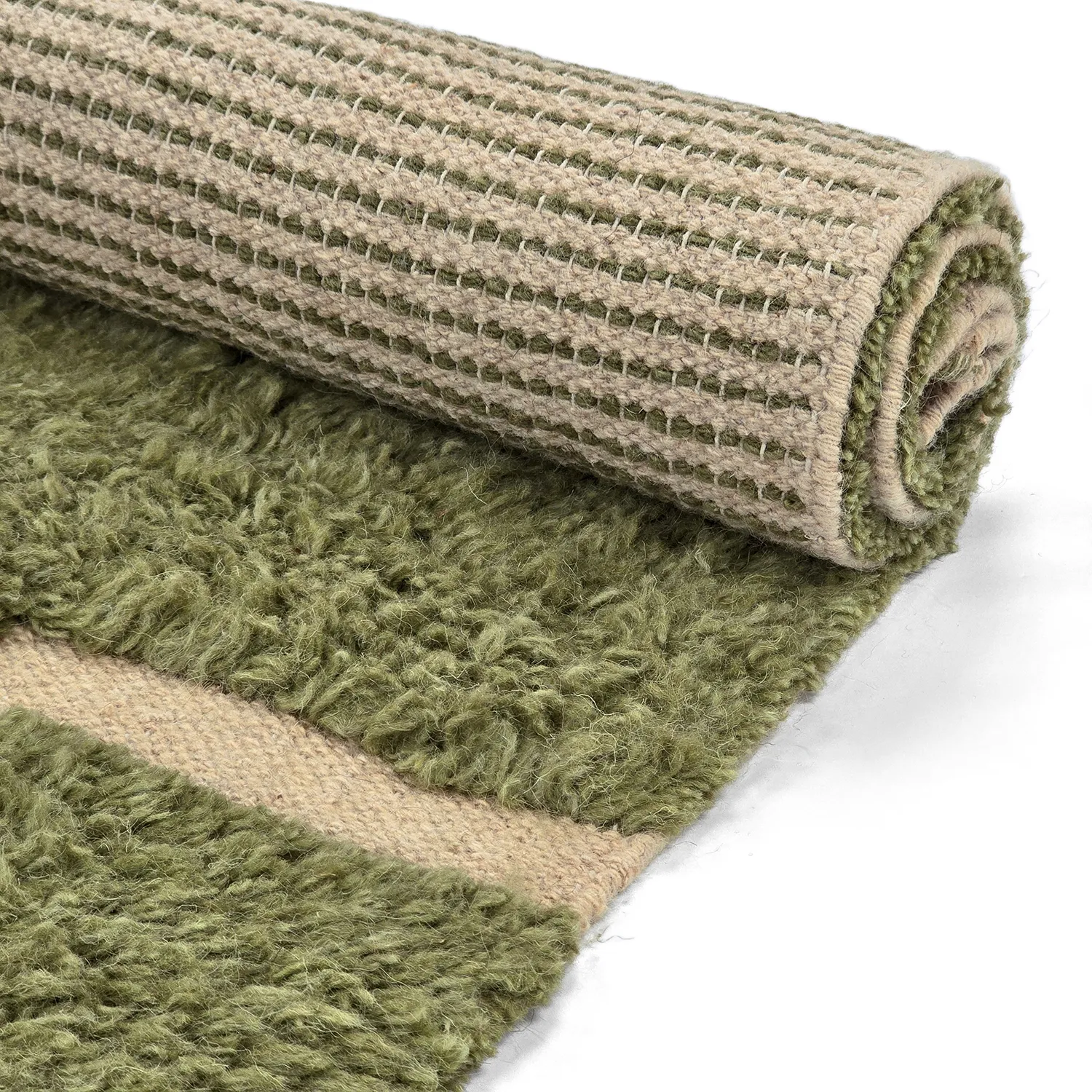 Shaggy koberce - Kiberg Hand Woven Wool Shaggy (zelený)