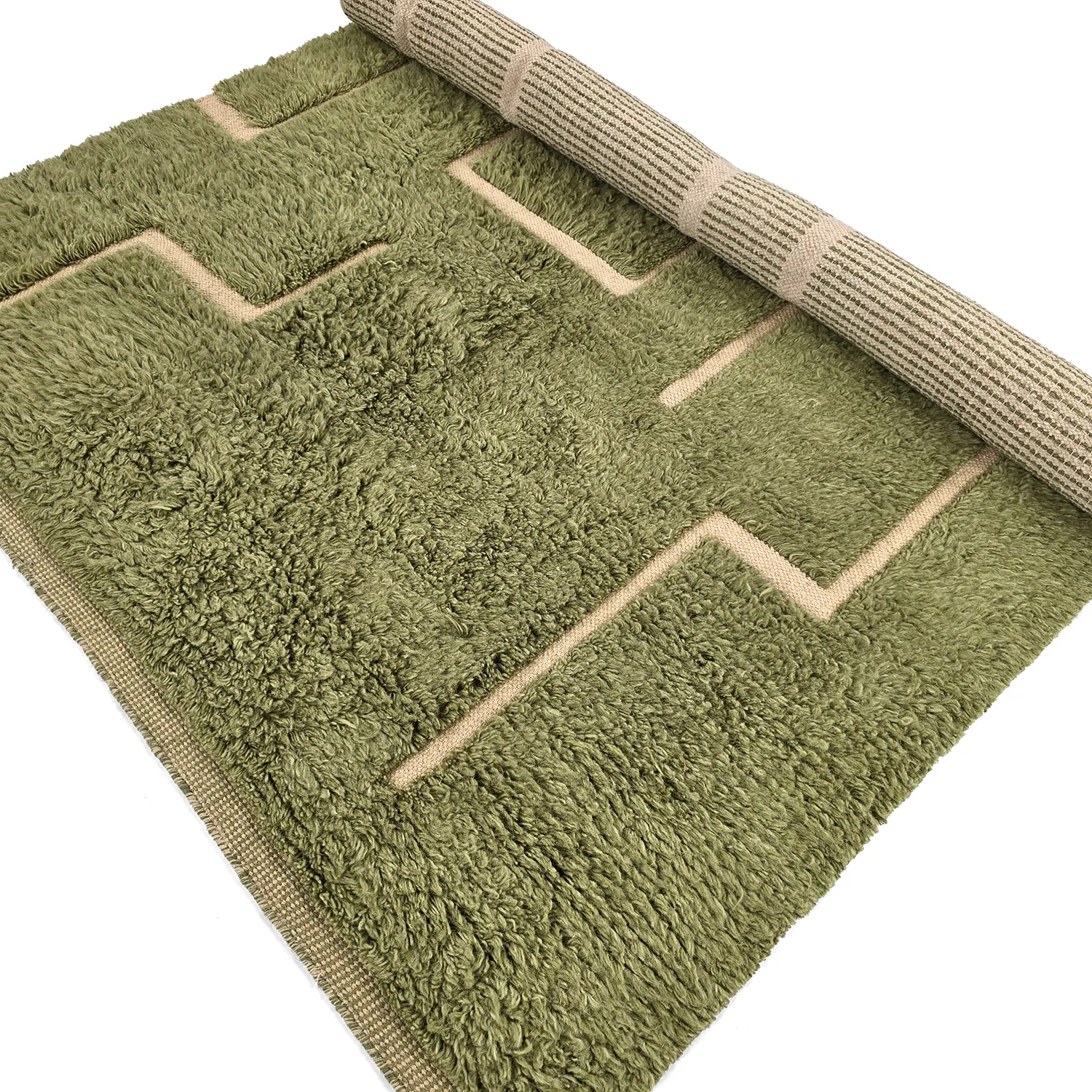 Shaggy koberce - Kiberg Hand Woven Wool Shaggy (zelený)