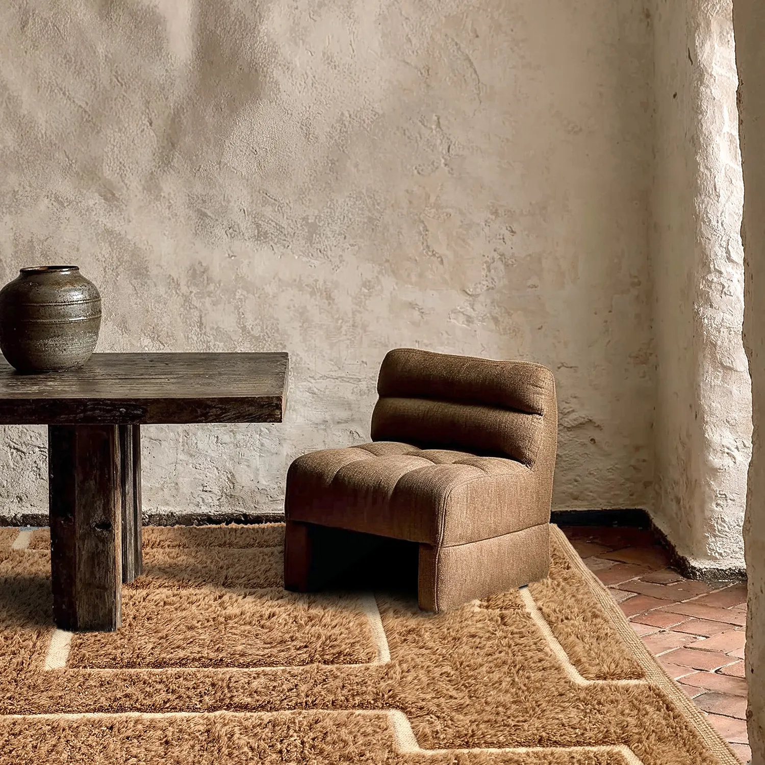 Shaggy koberce - Kiberg Hand Woven Wool Shaggy (béžový)