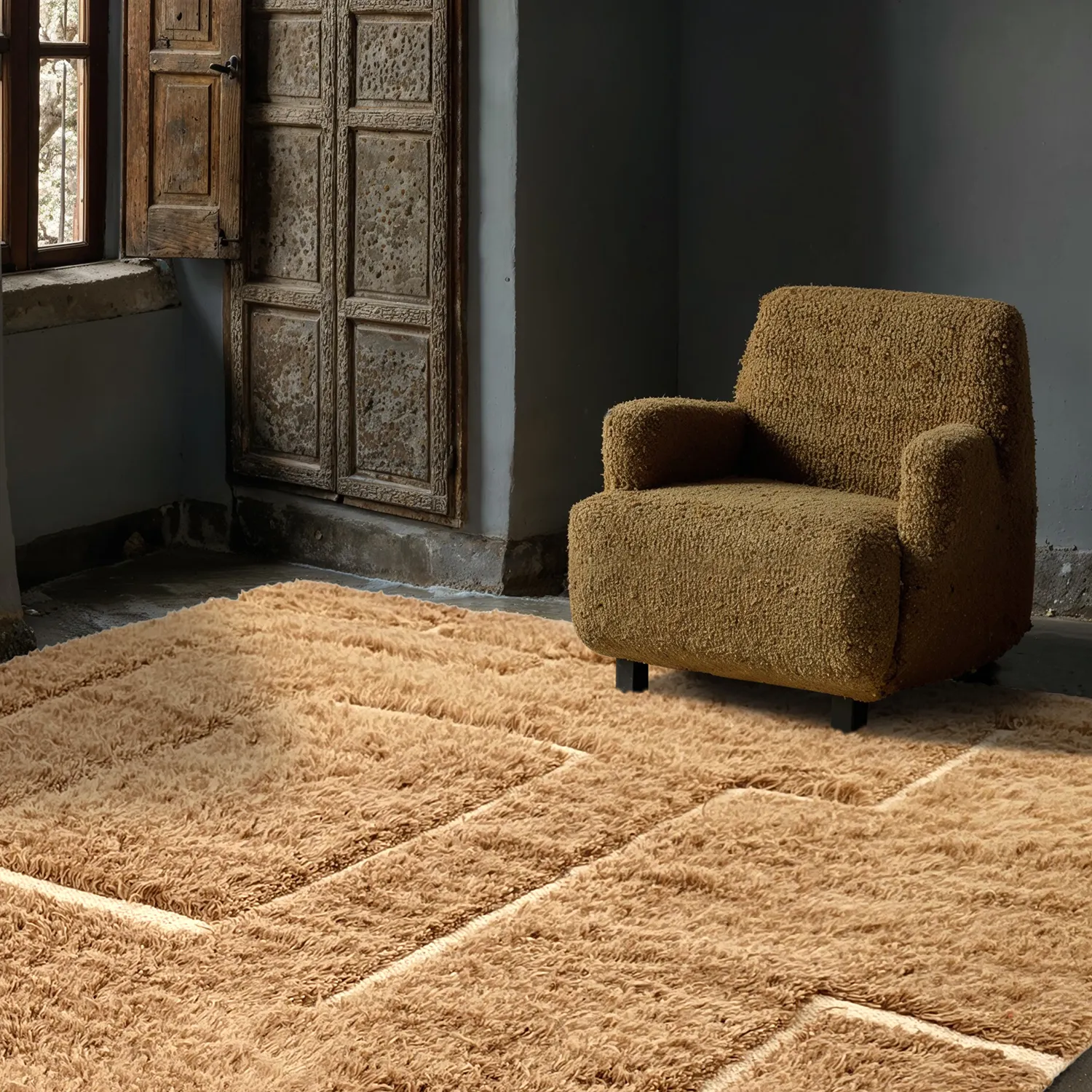 Shaggy koberce - Kiberg Hand Woven Wool Shaggy (béžový)