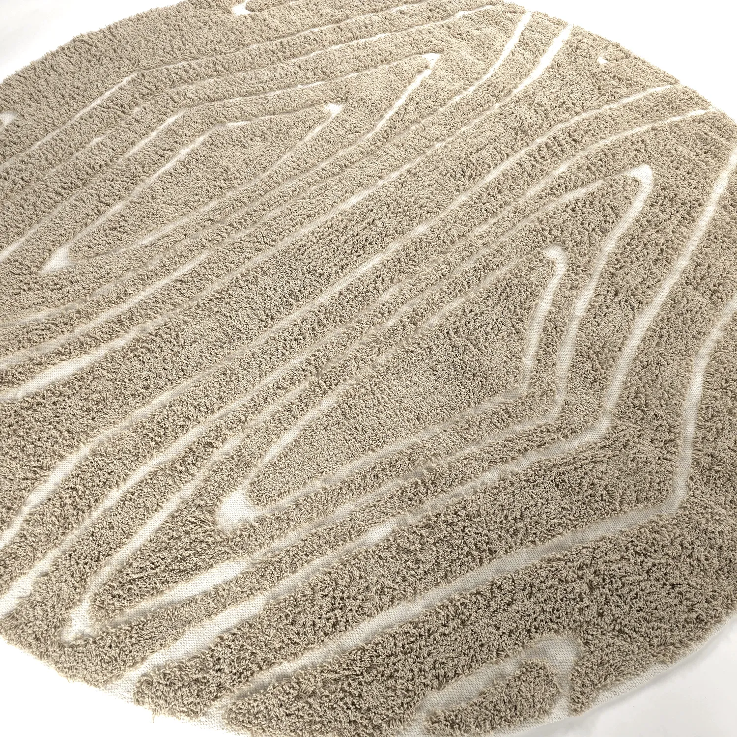 Kulatý koberec - Kindon Natural Cotton Shaggy (béžová/bílá)