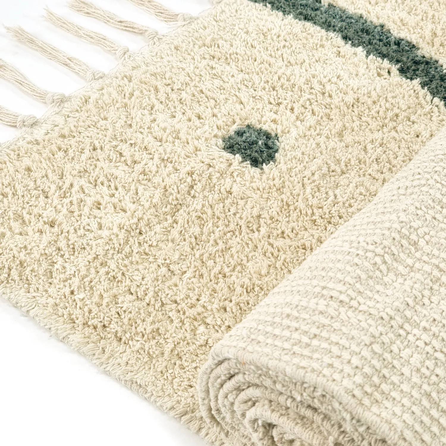Shaggy koberce - Leora Natural Cotton Shaggy (béžová/zelená)