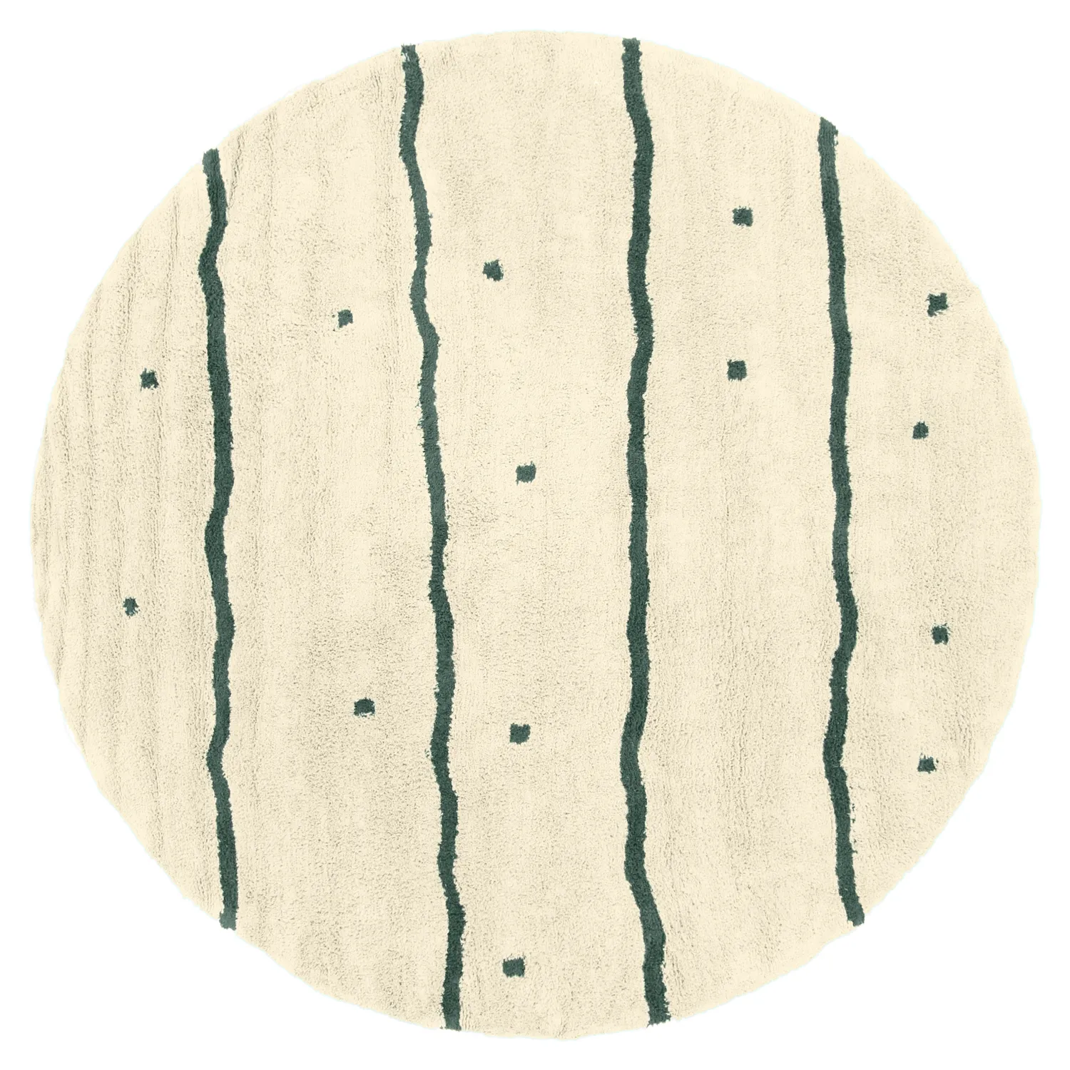 Kulatý koberec - Leora Natural Cotton Shaggy (béžová/zelená)