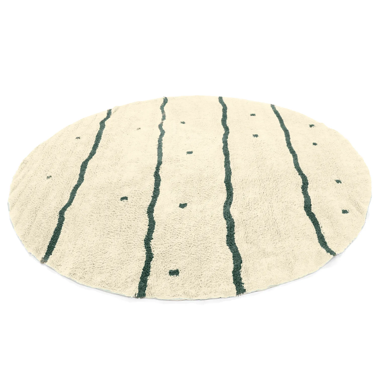 Kulatý koberec - Leora Natural Cotton Shaggy (béžová/zelená)