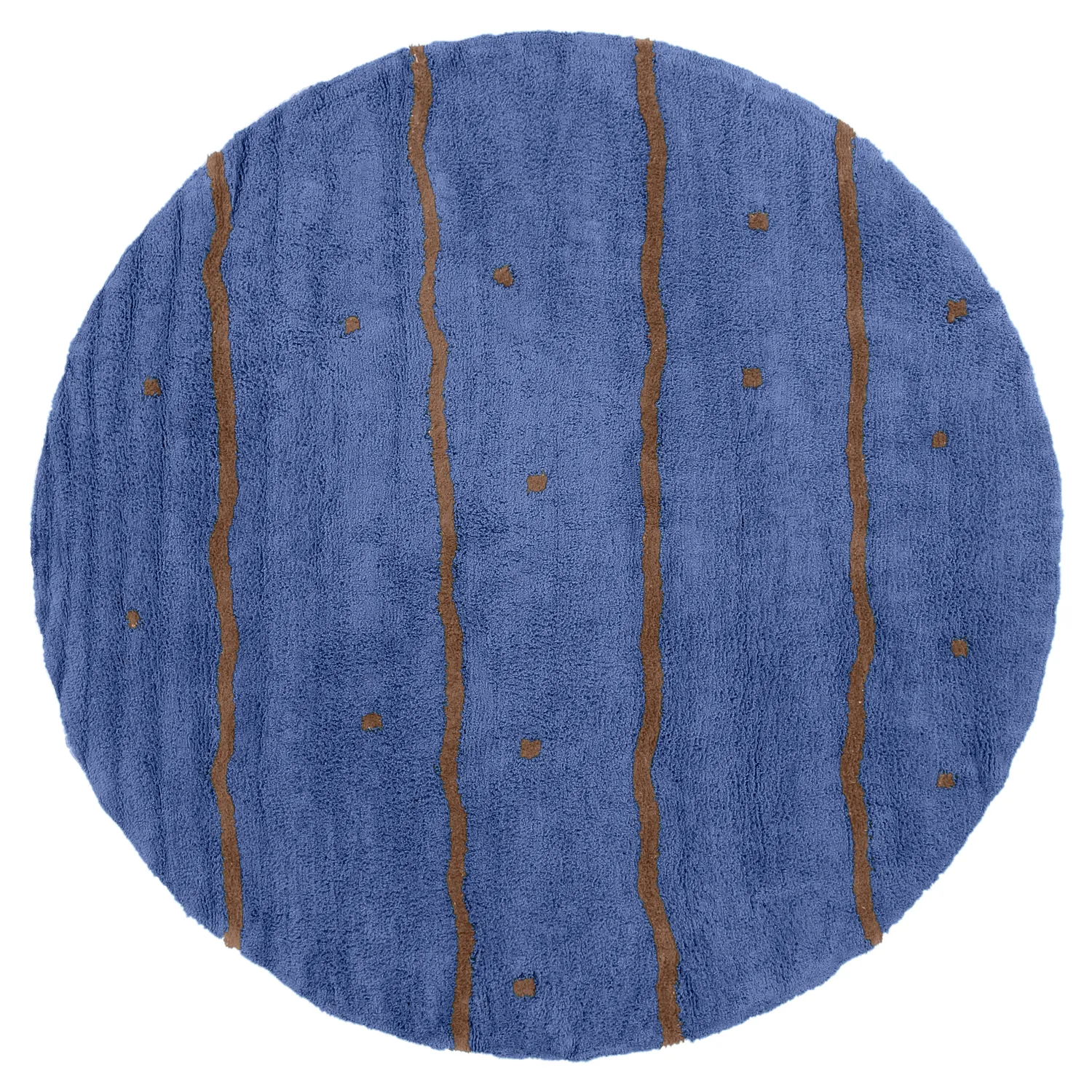 Kulatý koberec - Leora Natural Cotton Shaggy (modrá/hnědá)
