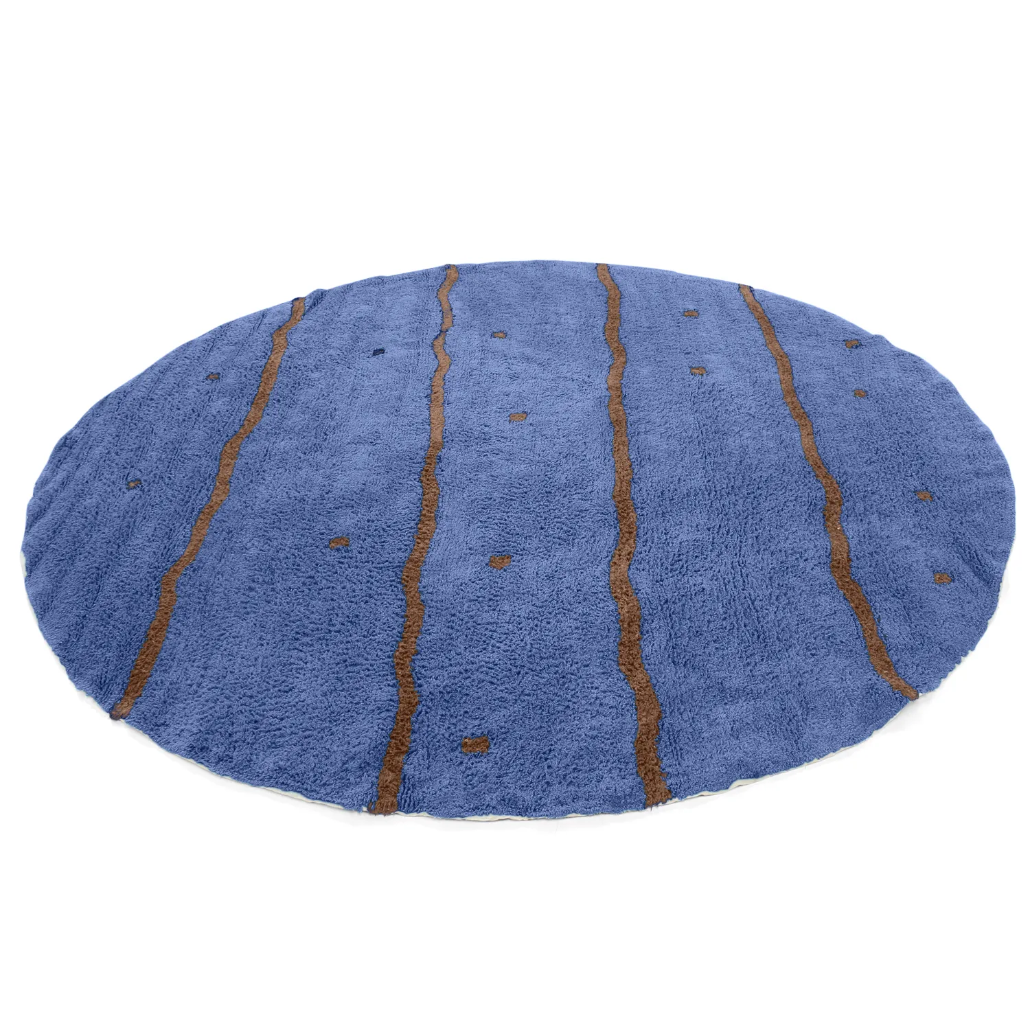 Kulatý koberec - Leora Natural Cotton Shaggy (modrá/hnědá)