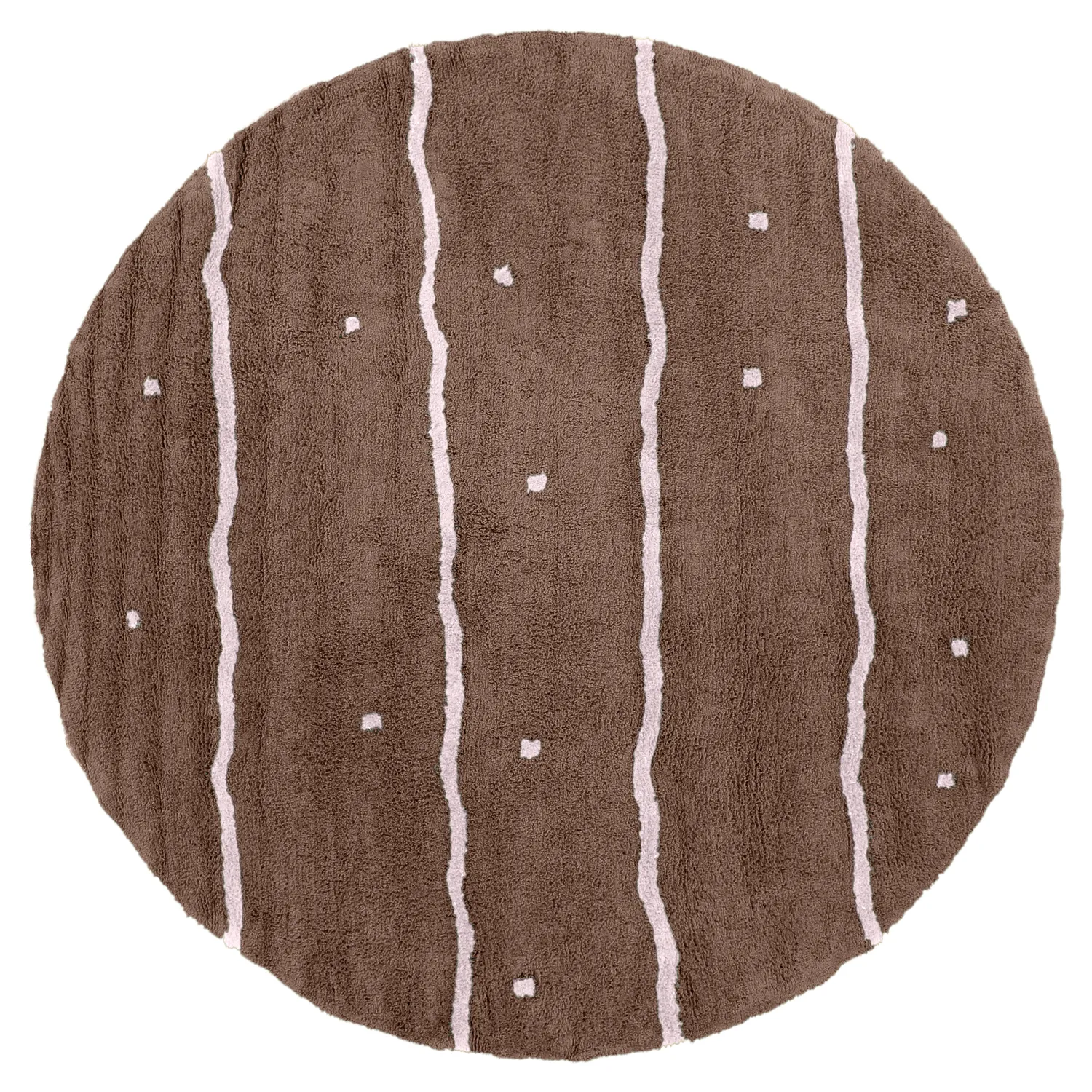 Kulatý koberec - Leora Natural Cotton Shaggy (hnědá/fialová)