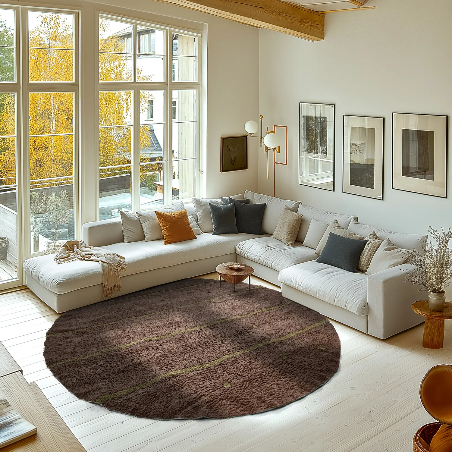 Kulatý koberec - Leora Natural Cotton Shaggy (hnědá/olivová)
