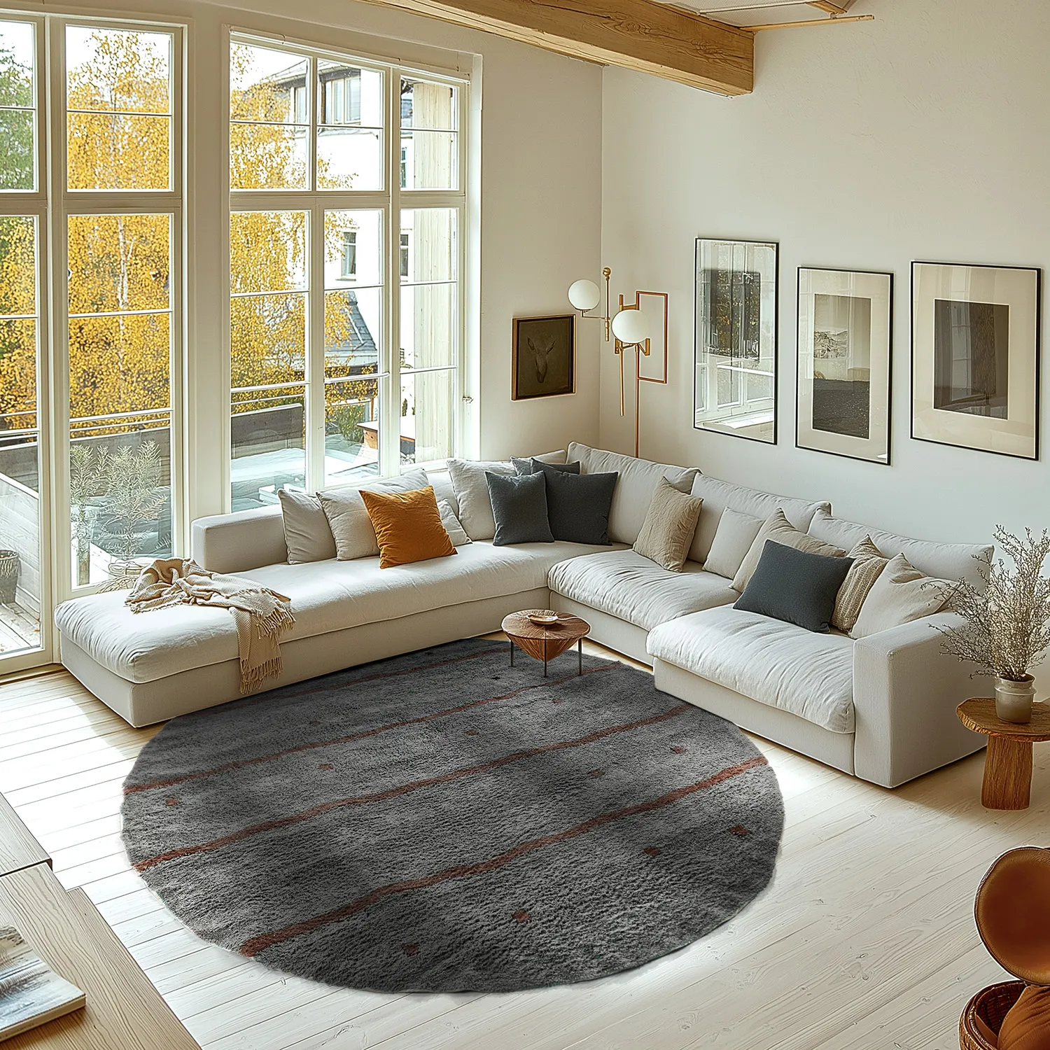 Kulatý koberec - Leora Natural Cotton Shaggy (černo/hnědá)