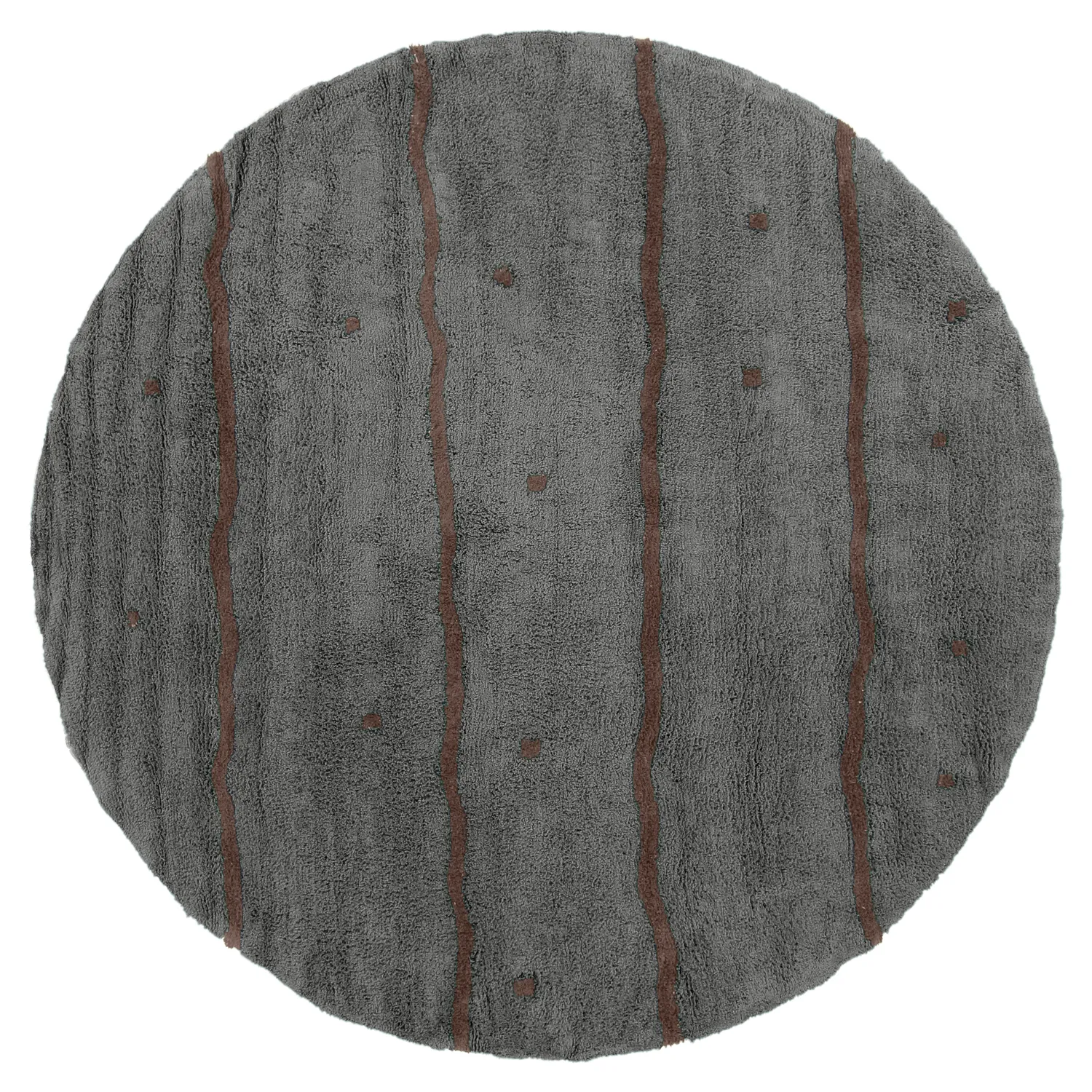 Kulatý koberec - Leora Natural Cotton Shaggy (černo/hnědá)