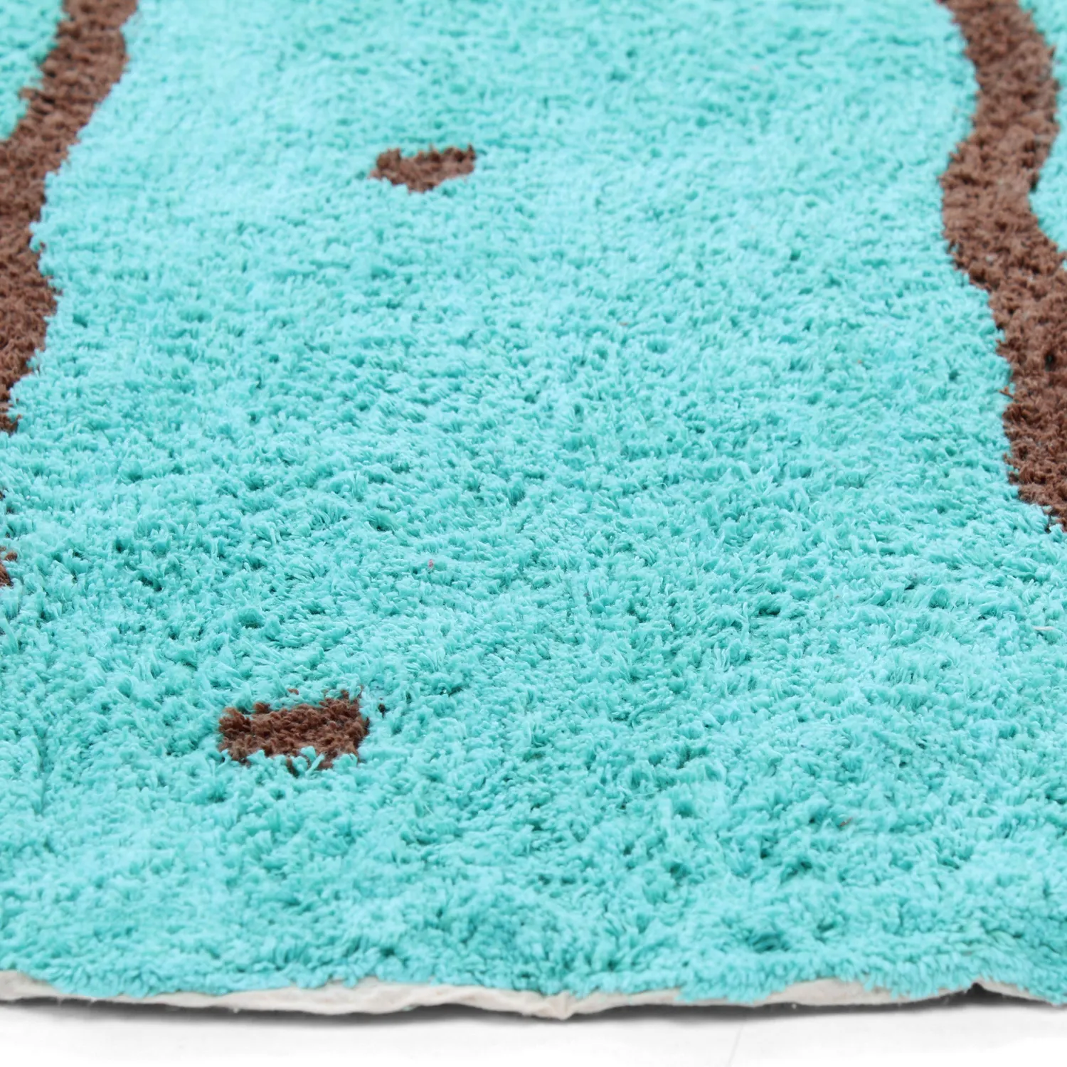 Kulatý koberec - Leora Natural Cotton Shaggy (tyrkysová/hnědá)