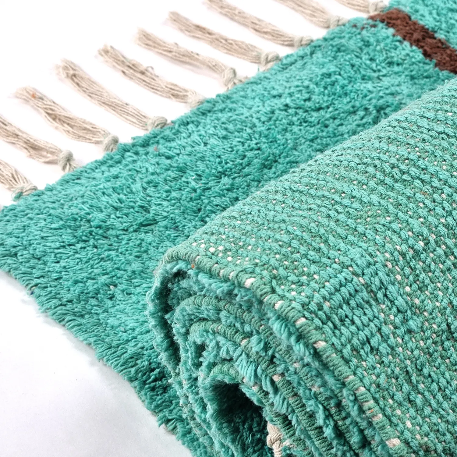 Shaggy koberce - Leora Natural Cotton Shaggy (tyrkysová/hnědá)